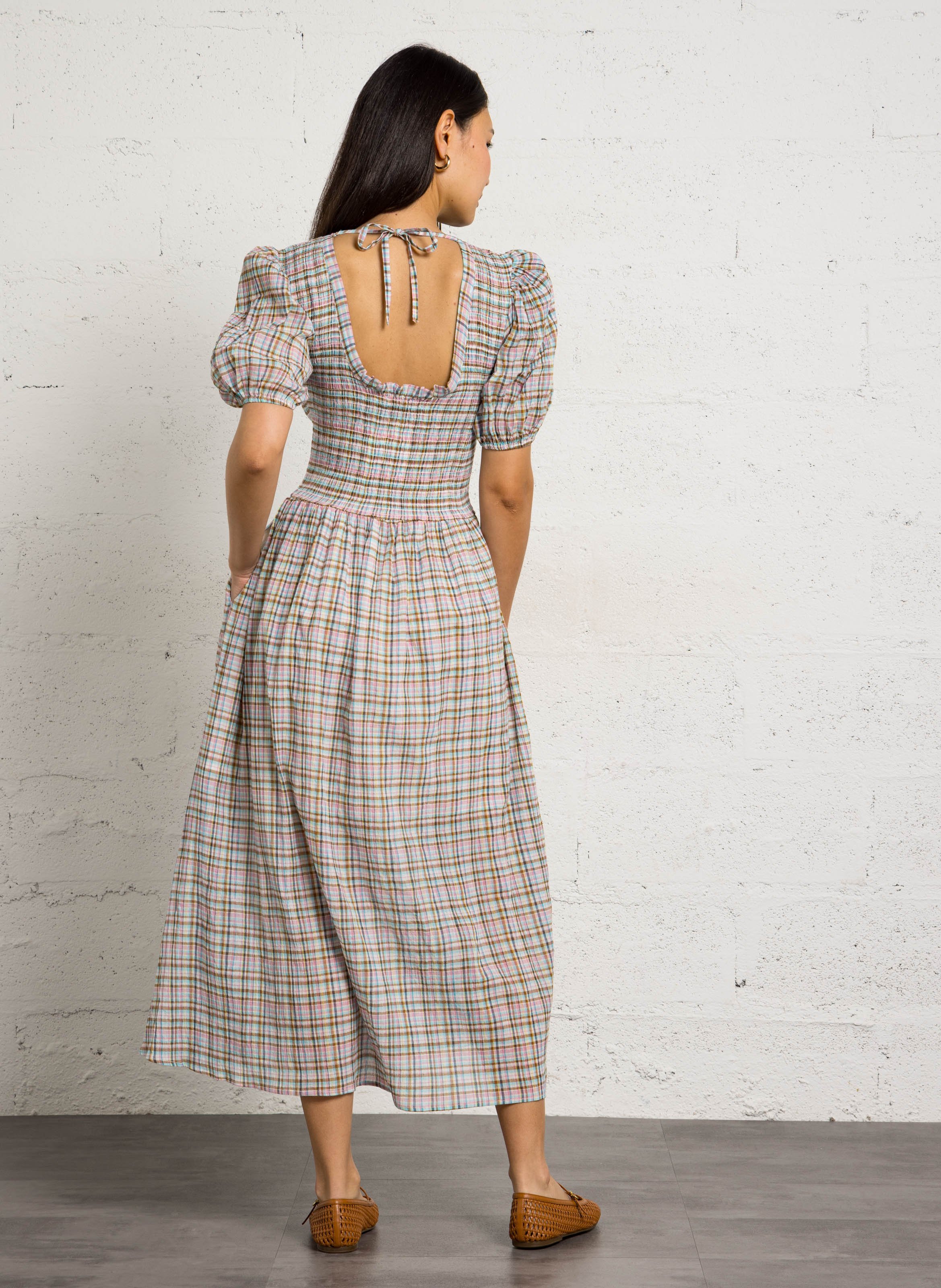 Lange jurk met gerende rok - katoenblend THE NEW SOCIETY Veelkleurig