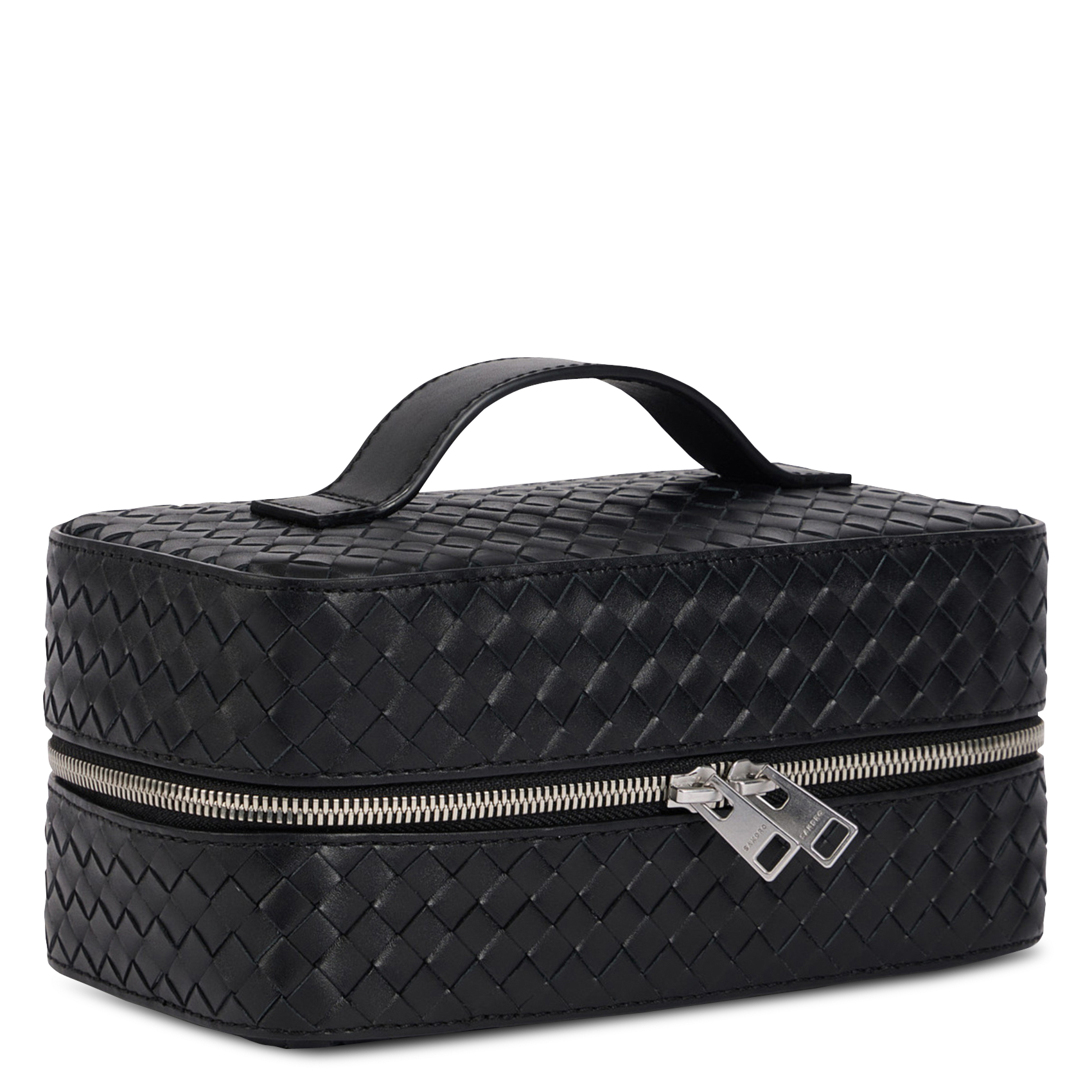 Trousse de toilette en cuir tressé SANDRO Noir