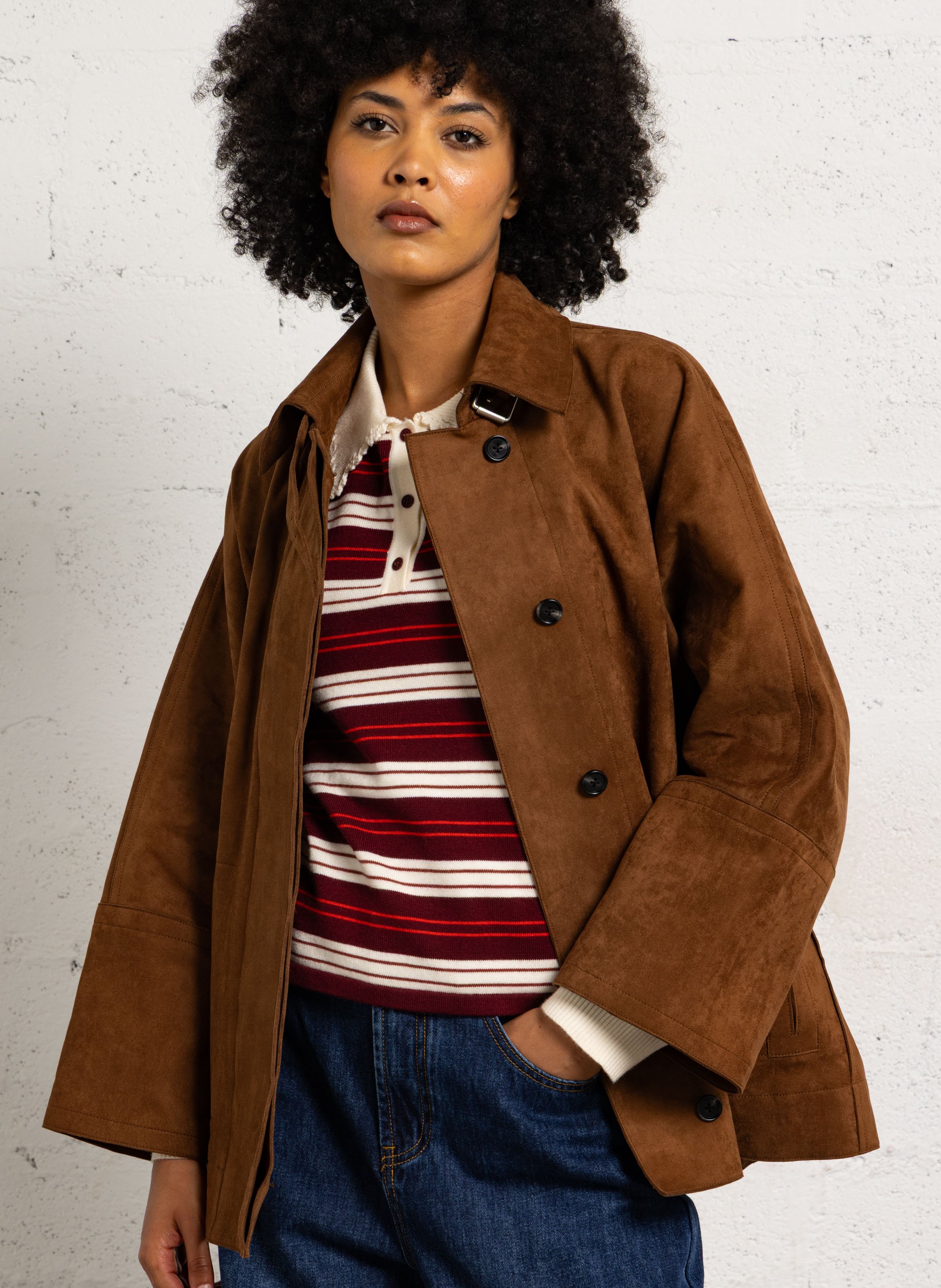 Oversized suede coat  SUNCOO Brown