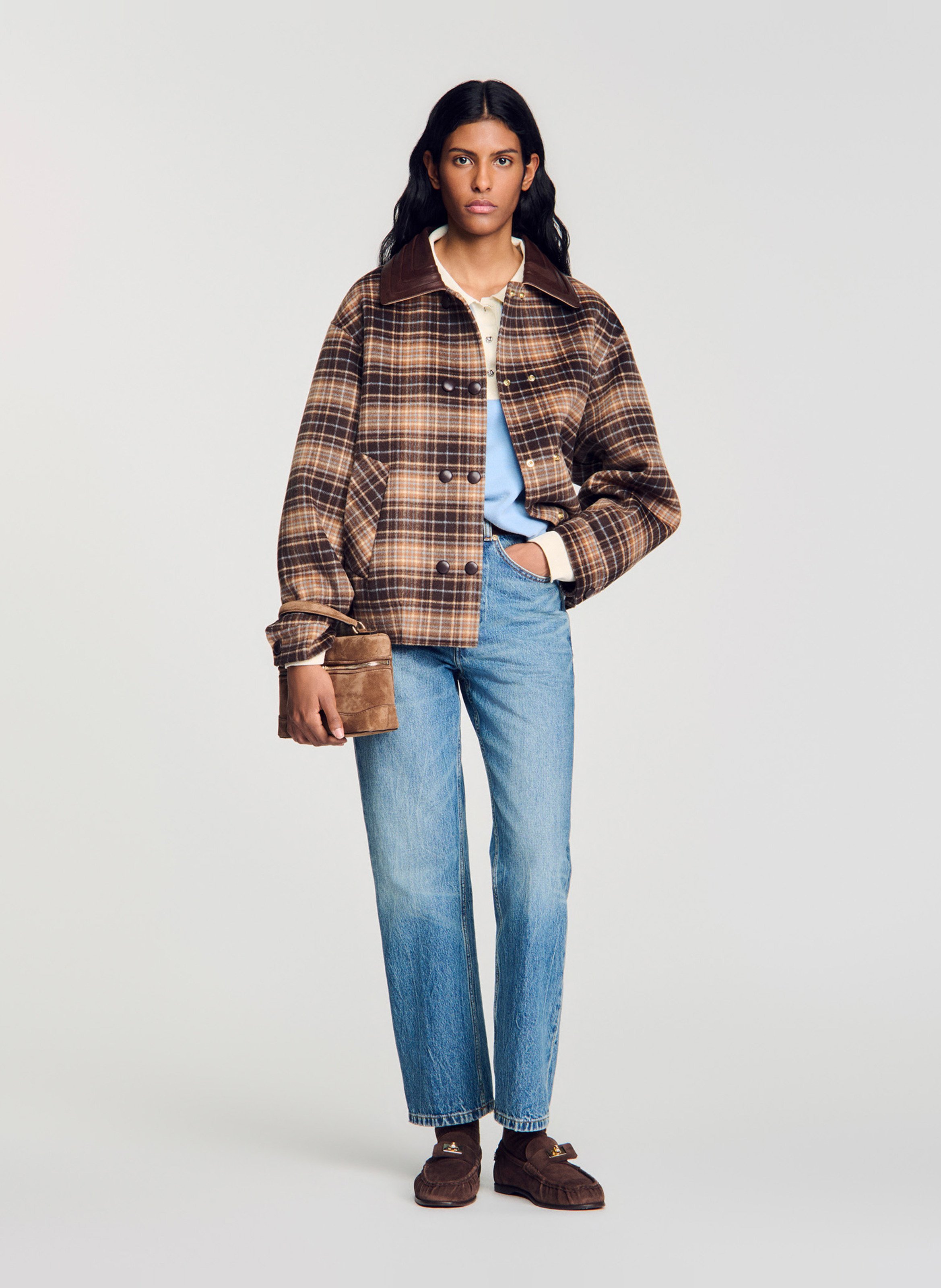 Manteau col classique en laine SANDRO Marron