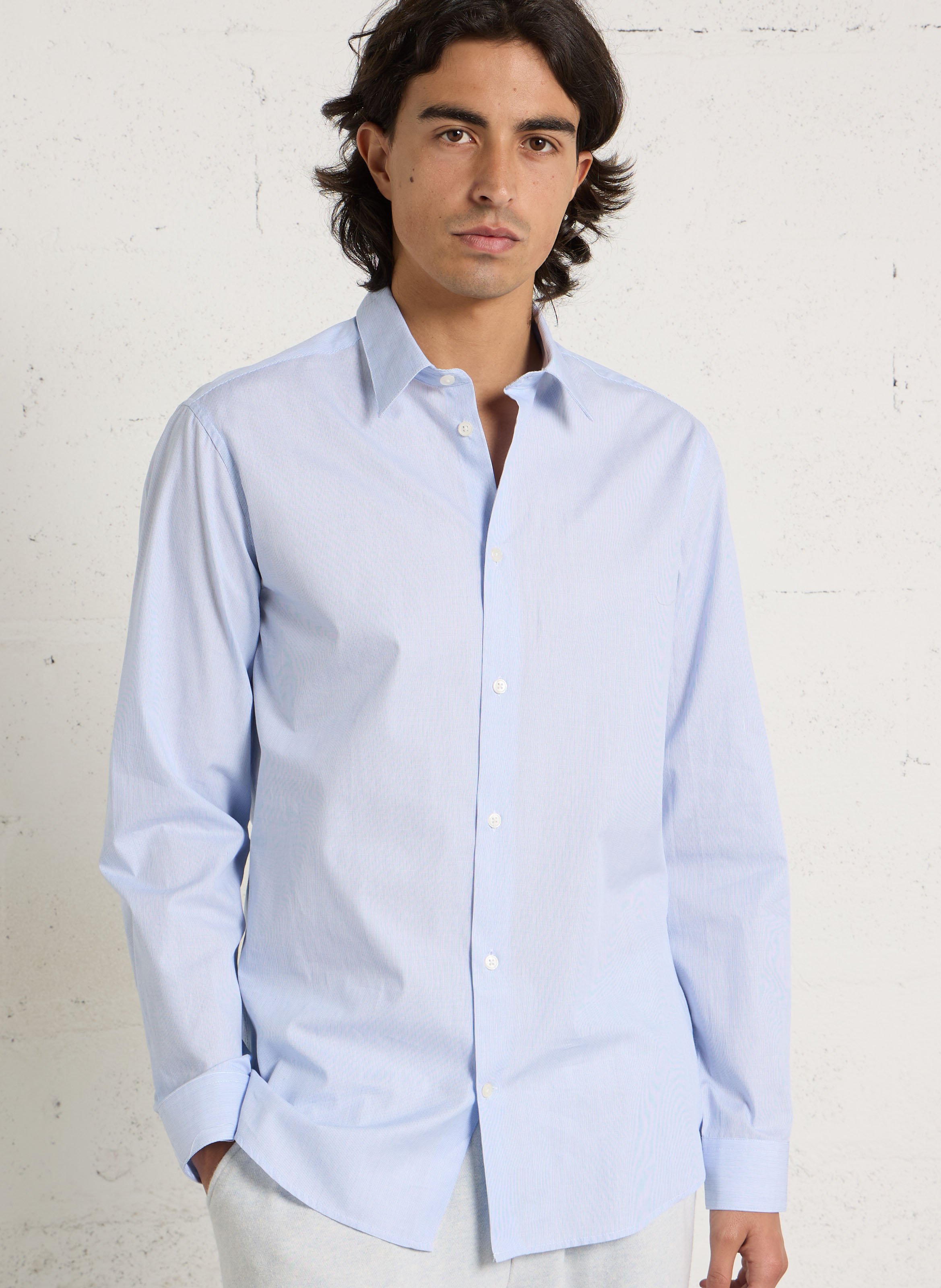 Chemise slim en coton AU PRINTEMPS PARIS Bleu
