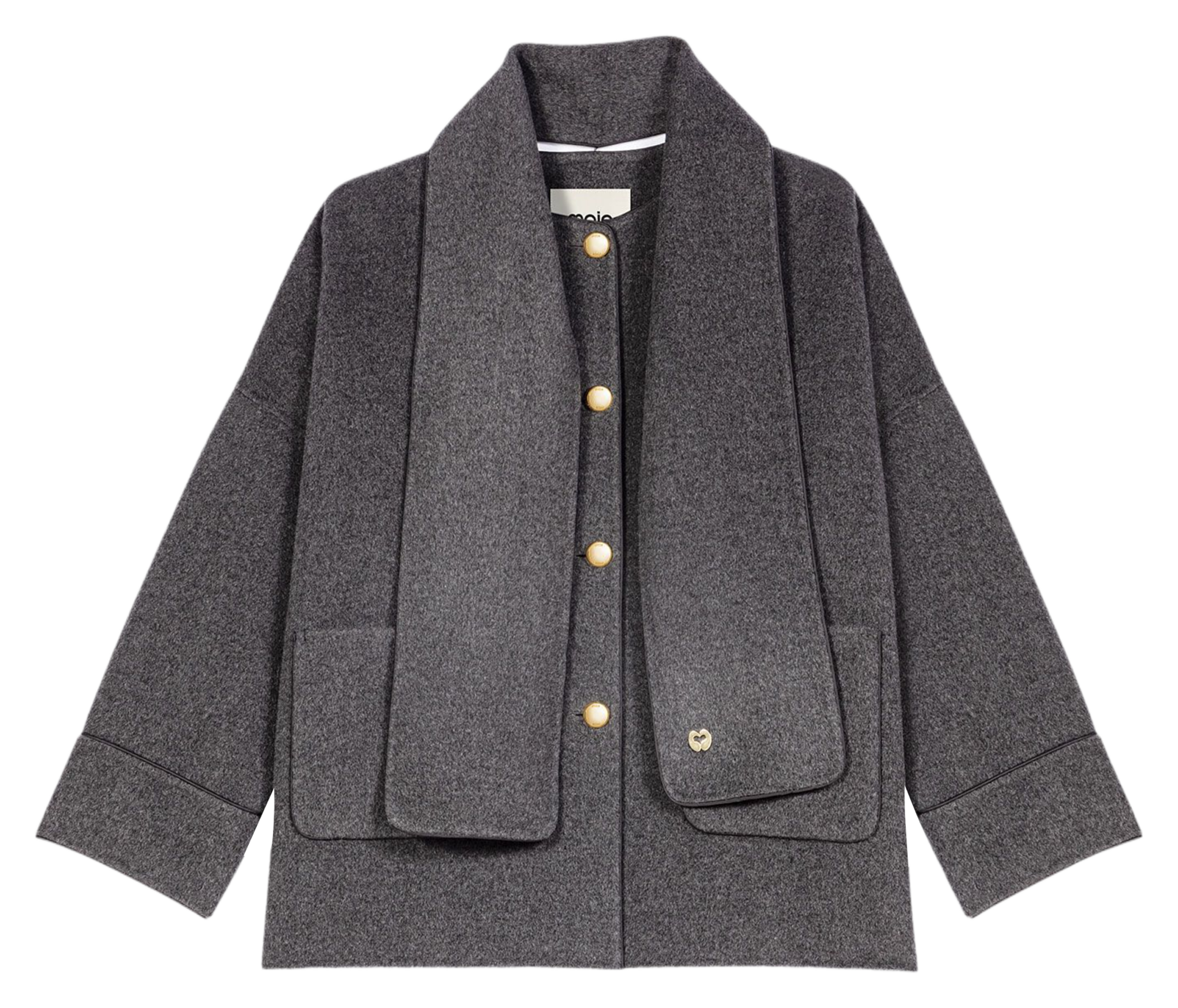 Manteau droit col classique avec écharpe amovible en laine mélangée MAJE Gris