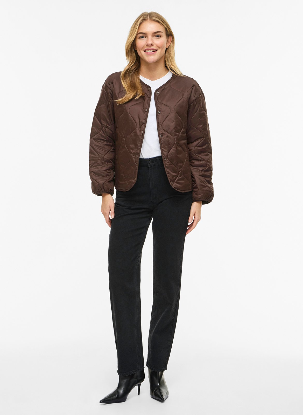 Quilted round neck jacket VILA Brown