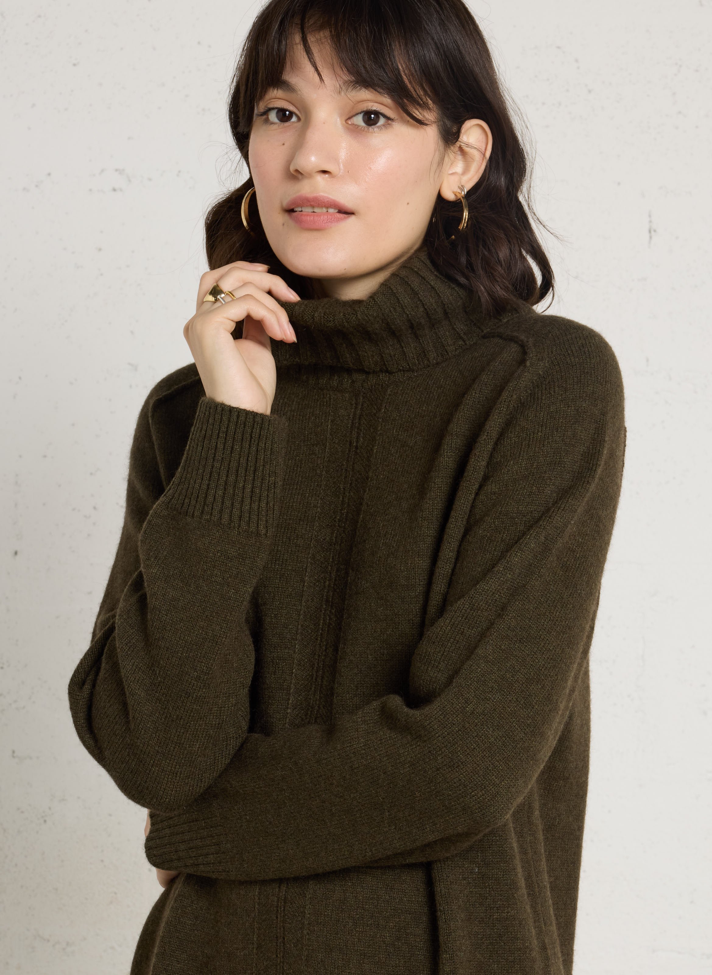 Robe pull col montant en laine mélangé MAISON 123 Kaki