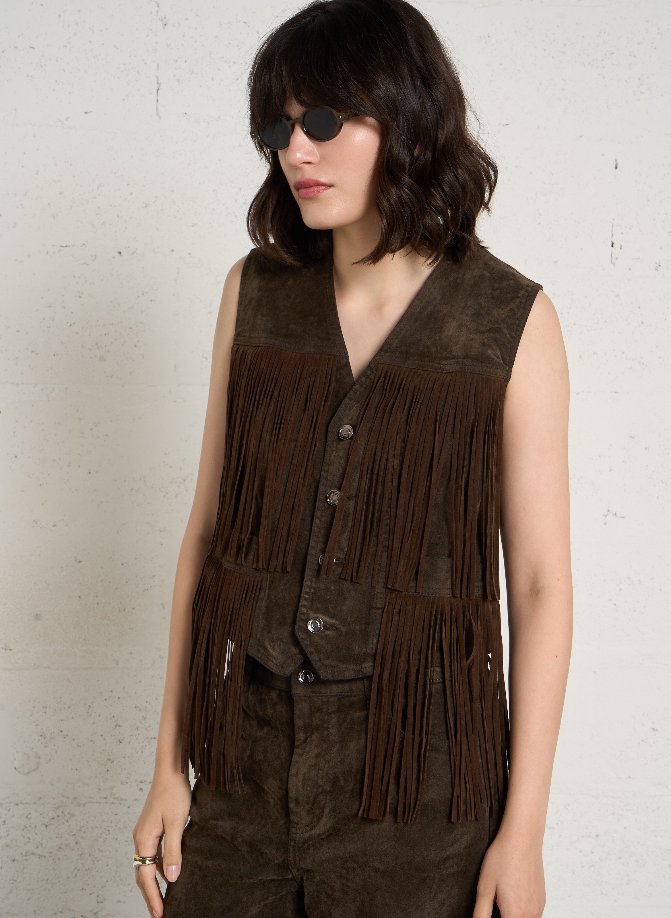 Sleeveless fringed vest in a cotton blend LIU JO Blue