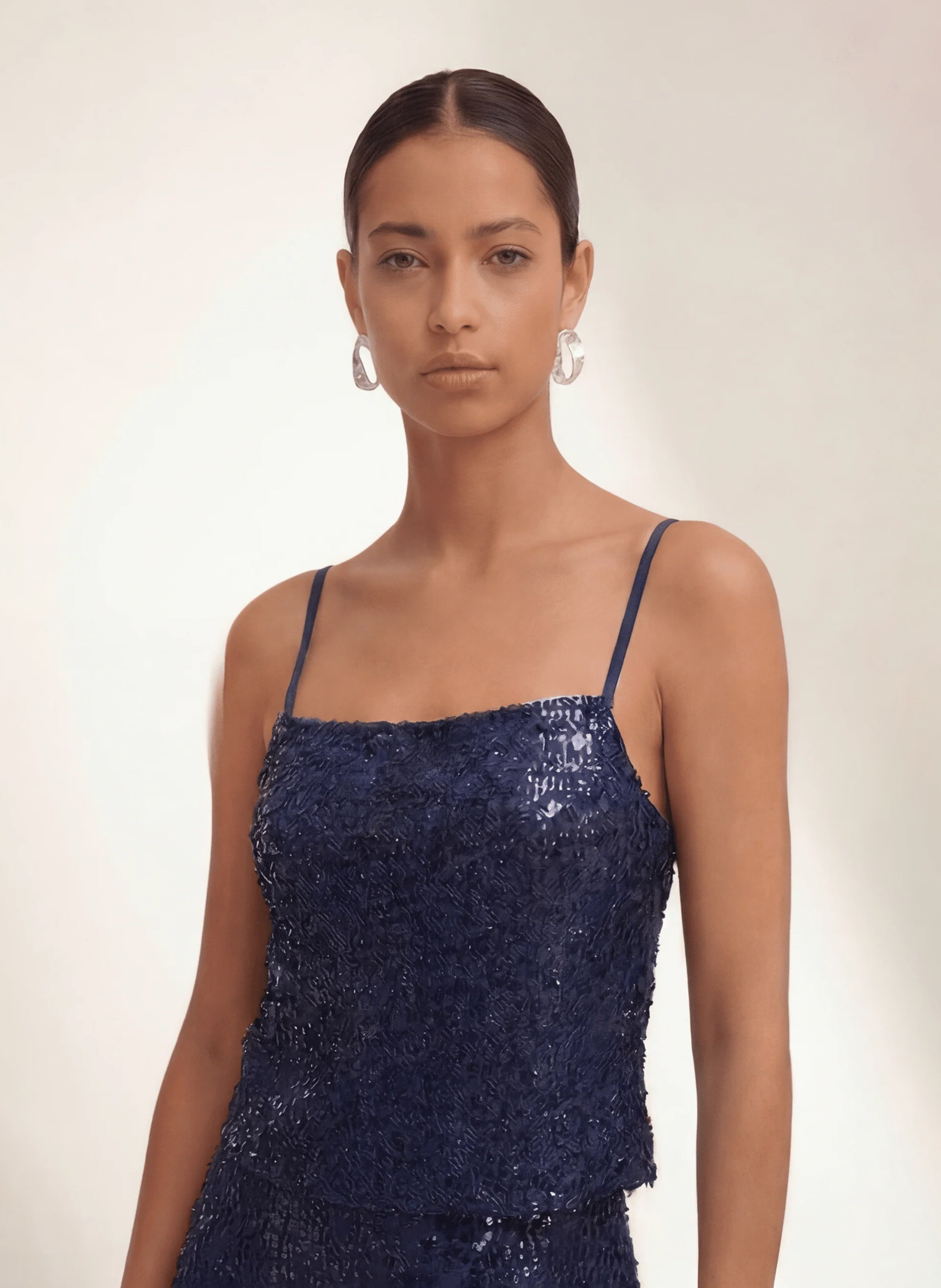 Korte top met fijne bandjes en pailletten KOOKAI Blauw