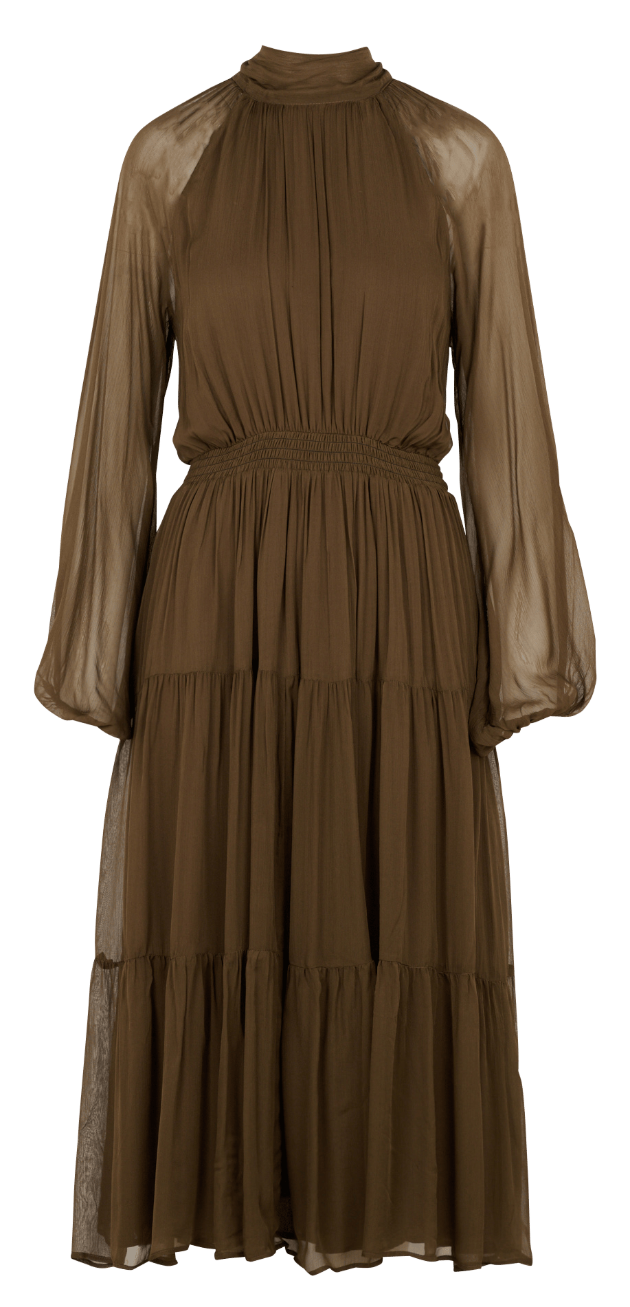 Robe longue col lavallière plissée BERENICE Marron
