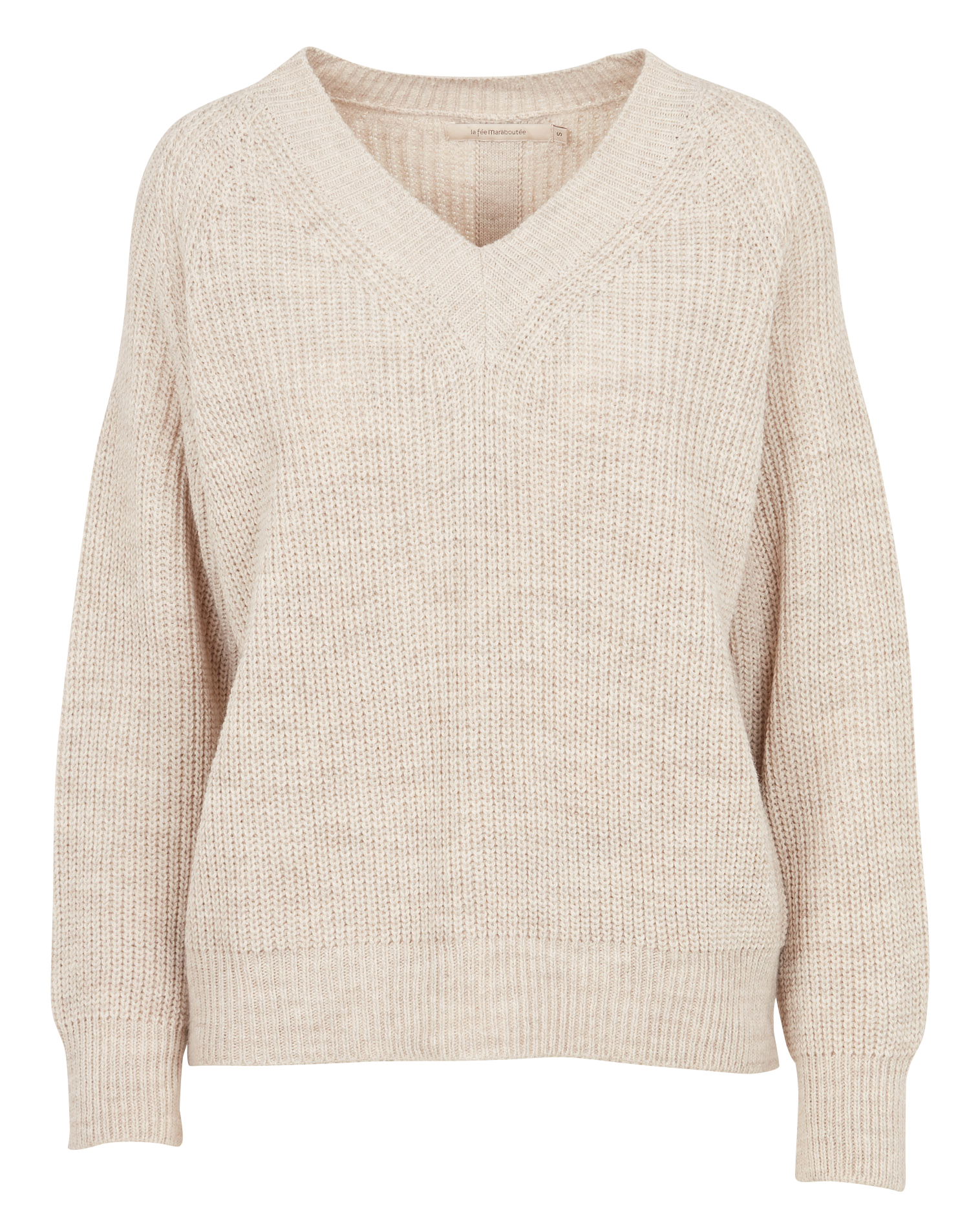 Mixed-knit straight V-neck sweater LA FEE MARABOUTEE Beige