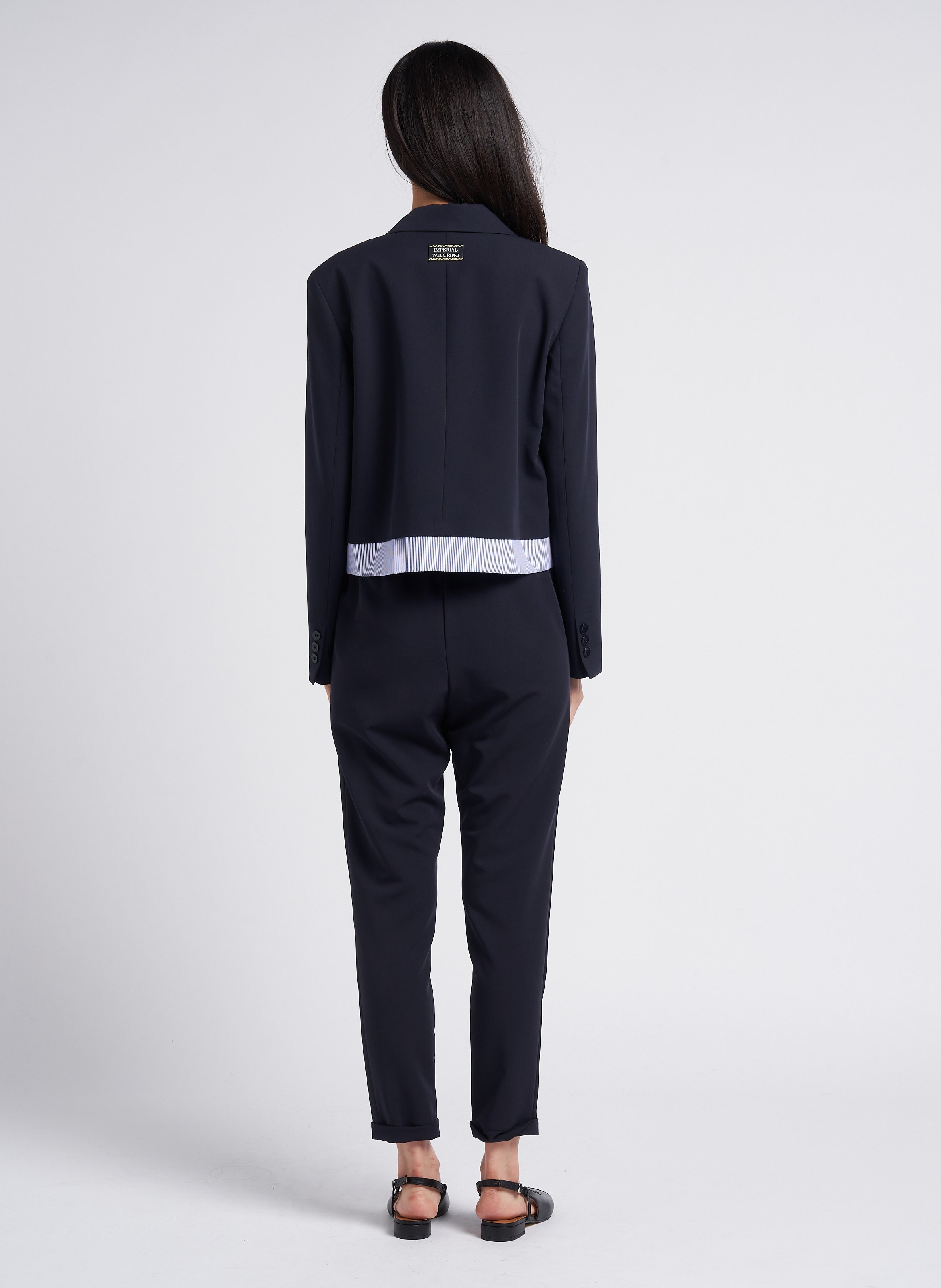 Blazer cropped col tailleur avec popeline rayée IMPERIAL Bleu