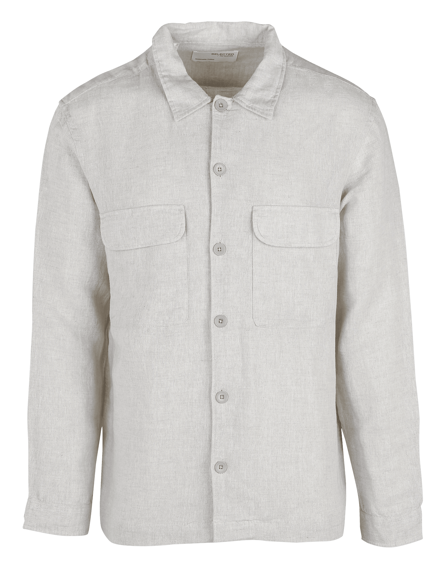 Straight linen-blend shirt with classic collar SELECTED Beige
