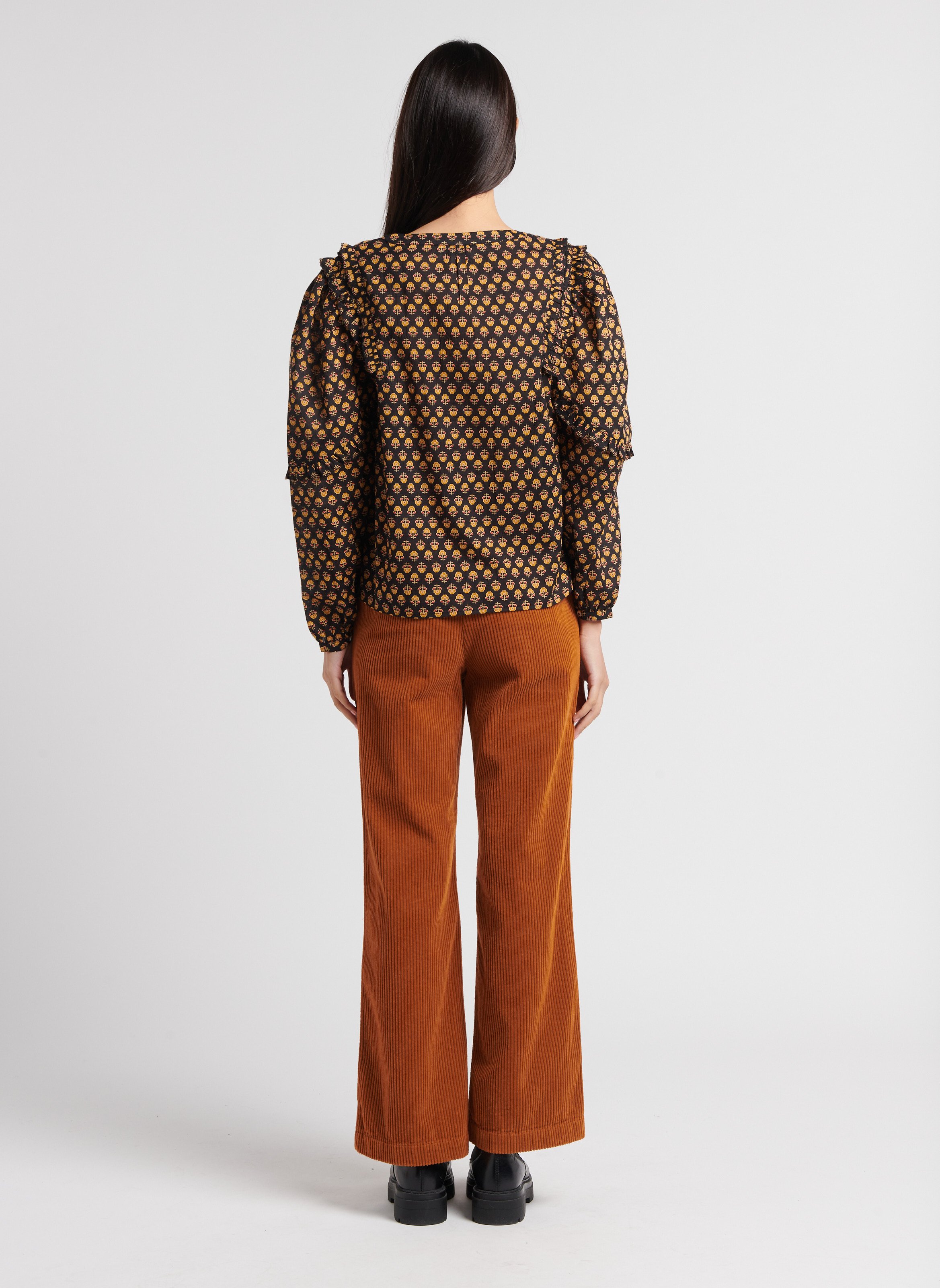 Round neck top with floral print in cotton EMILE ET IDA Black