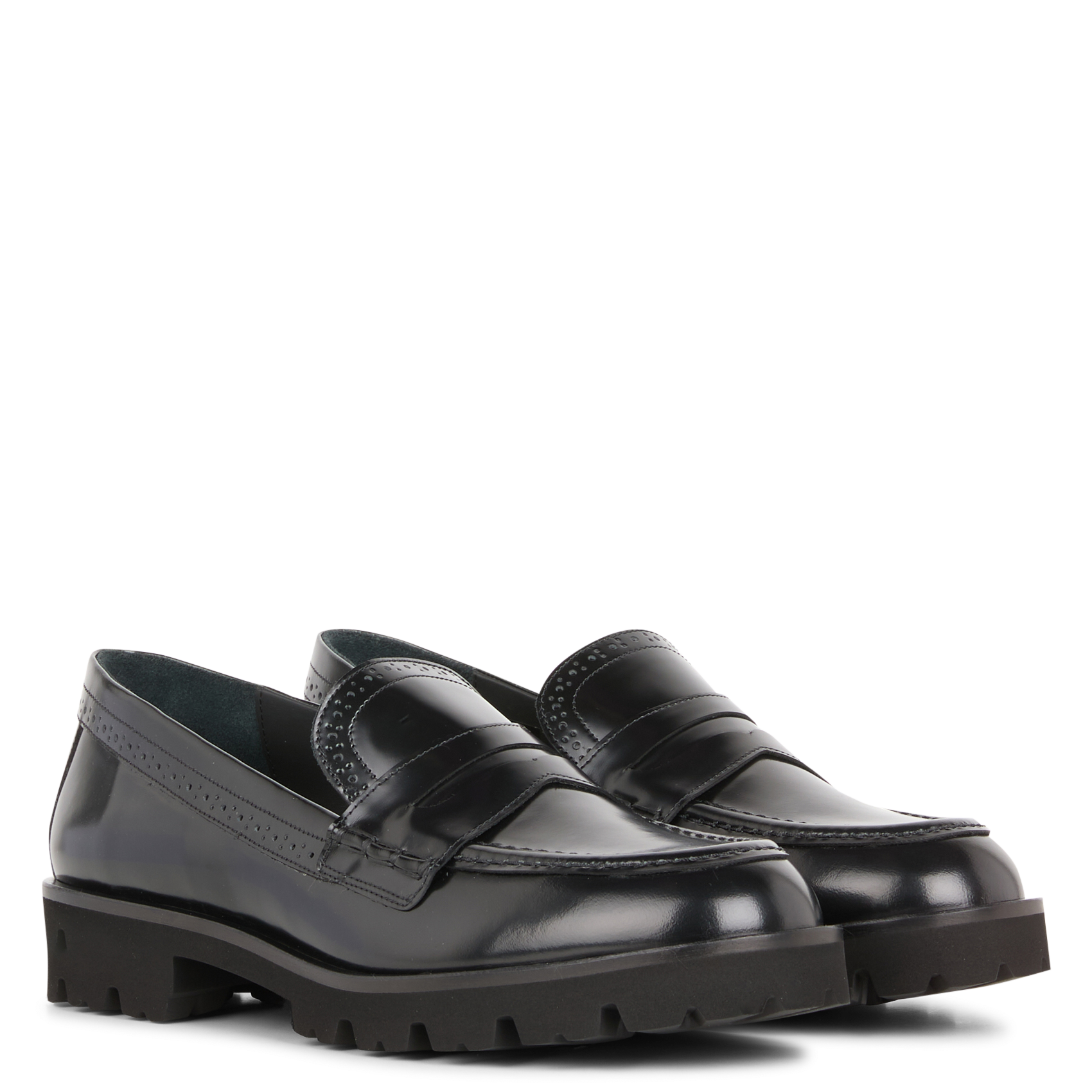 Moccasins with serrated sole in glazed leather Black