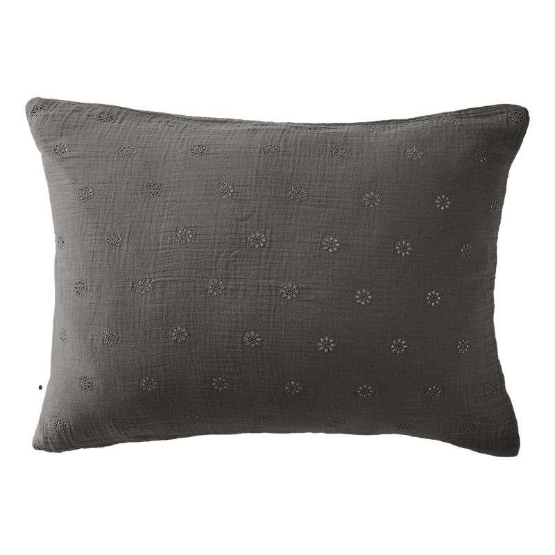 Cotton percale pillow case L'EFFET PAPILLON Grey