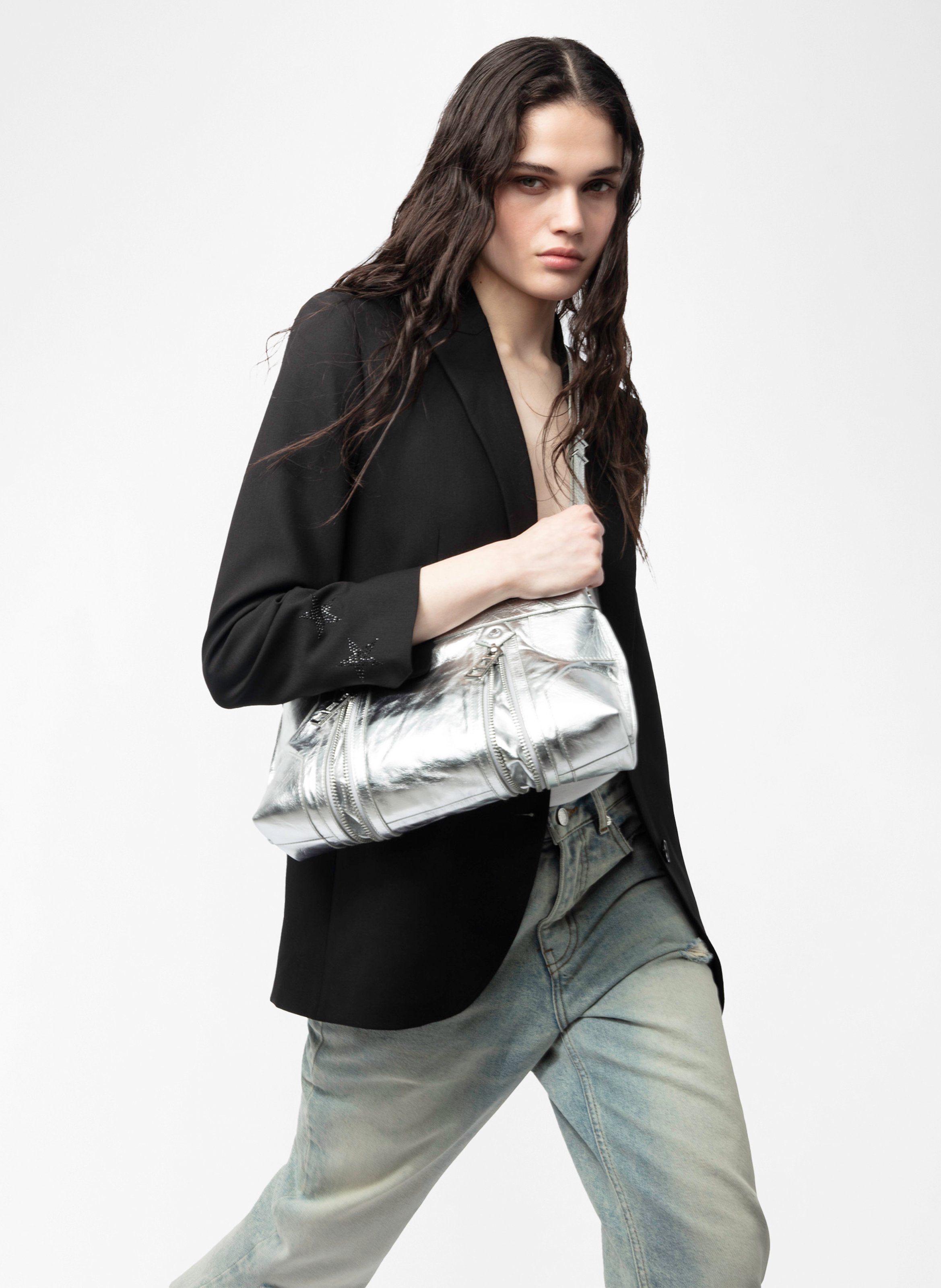 Glanzende, leren schoudertas ZADIG&VOLTAIRE Grijs