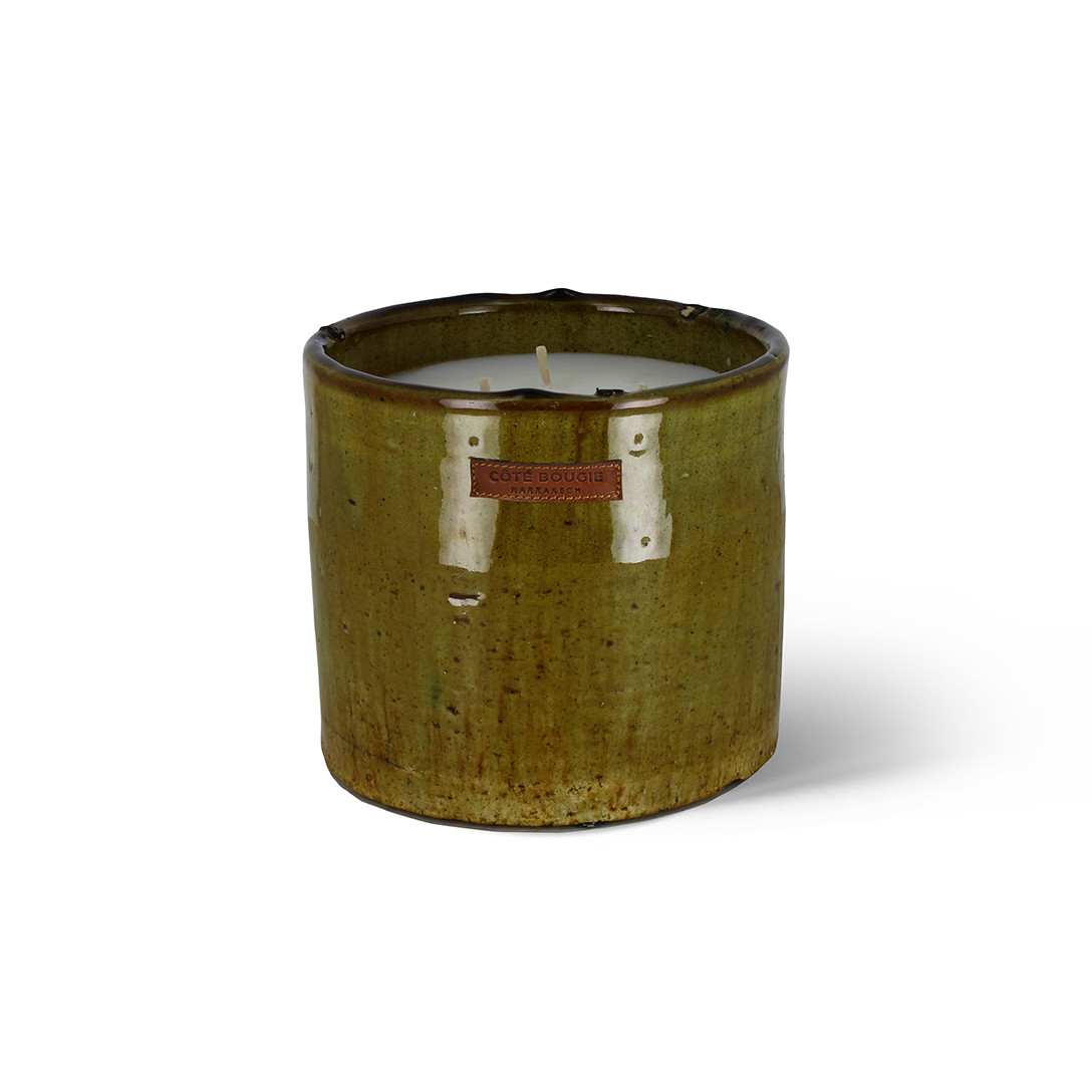 Green Tamegroute pottery candle COTE BOUGIE Green