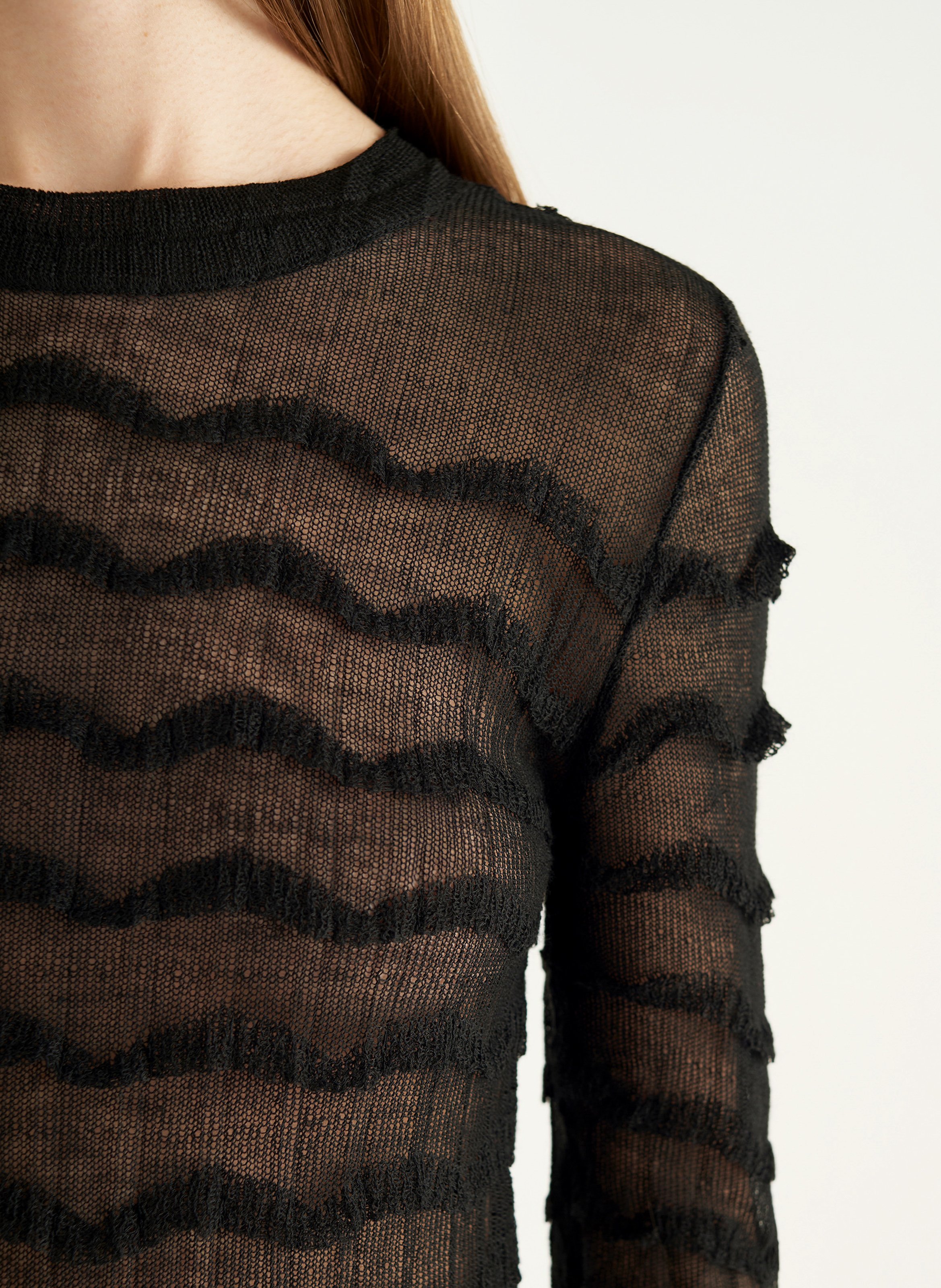 Pull col rond volanté en maille fine COTELAC Noir