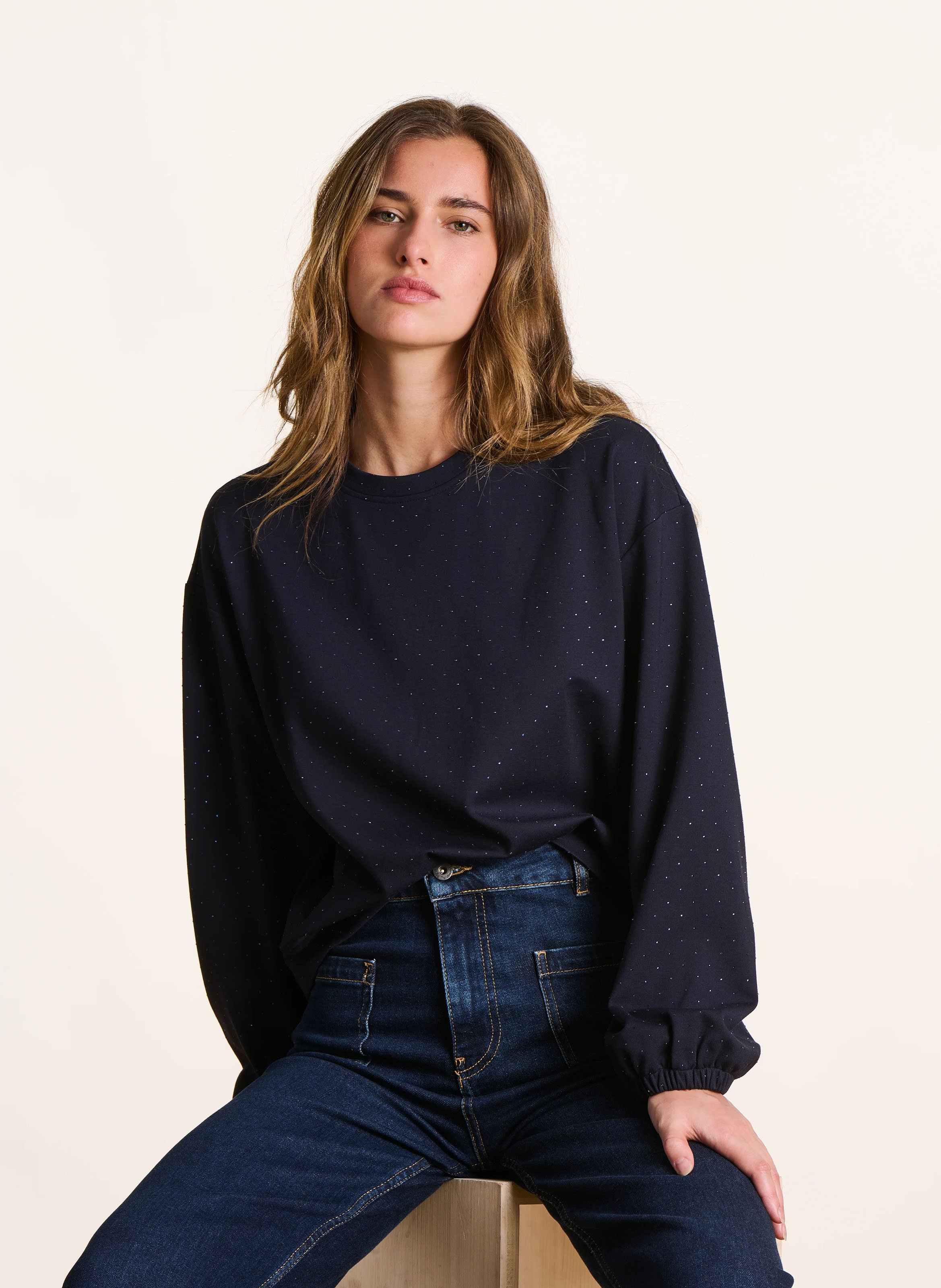 Oversize-Pullover mit Strass LA FEE MARABOUTEE Blau