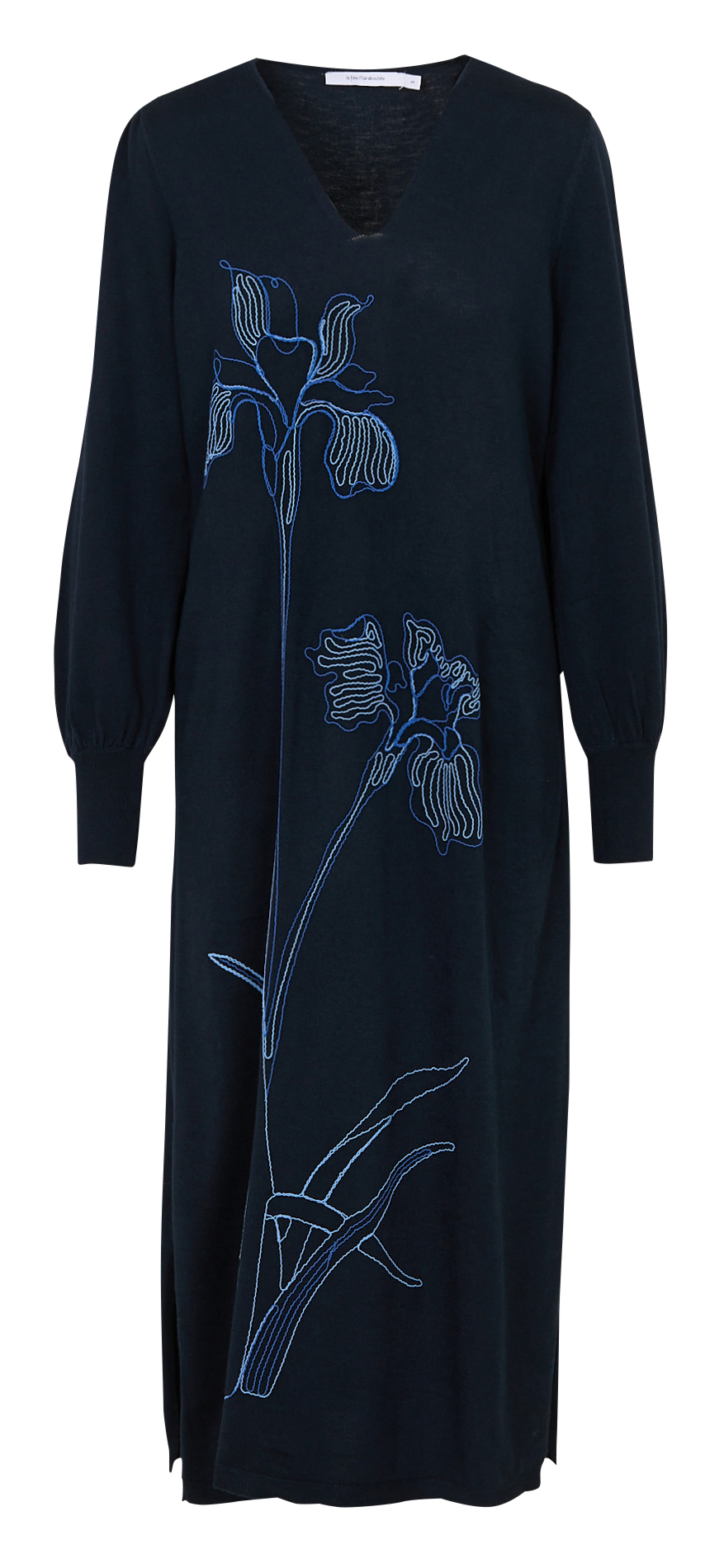 Long straight dress with round collar LA FEE MARABOUTEE Blue