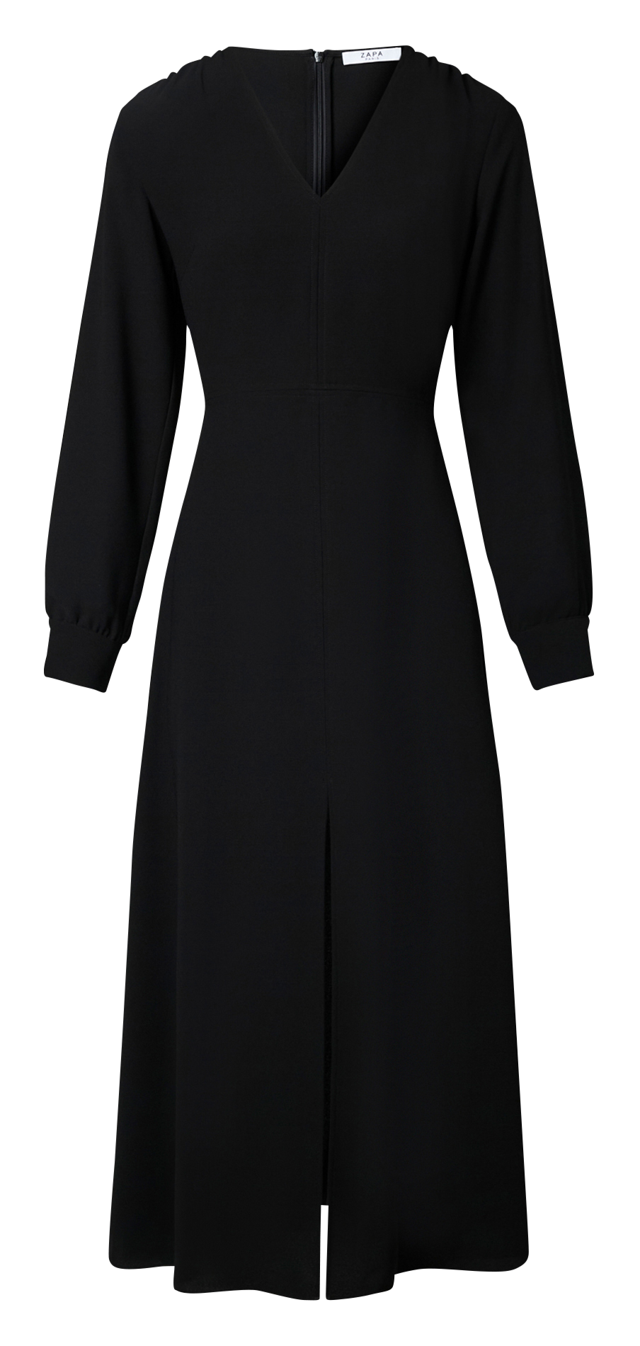 Fitted V-neck long dress with slit ZAPA Black