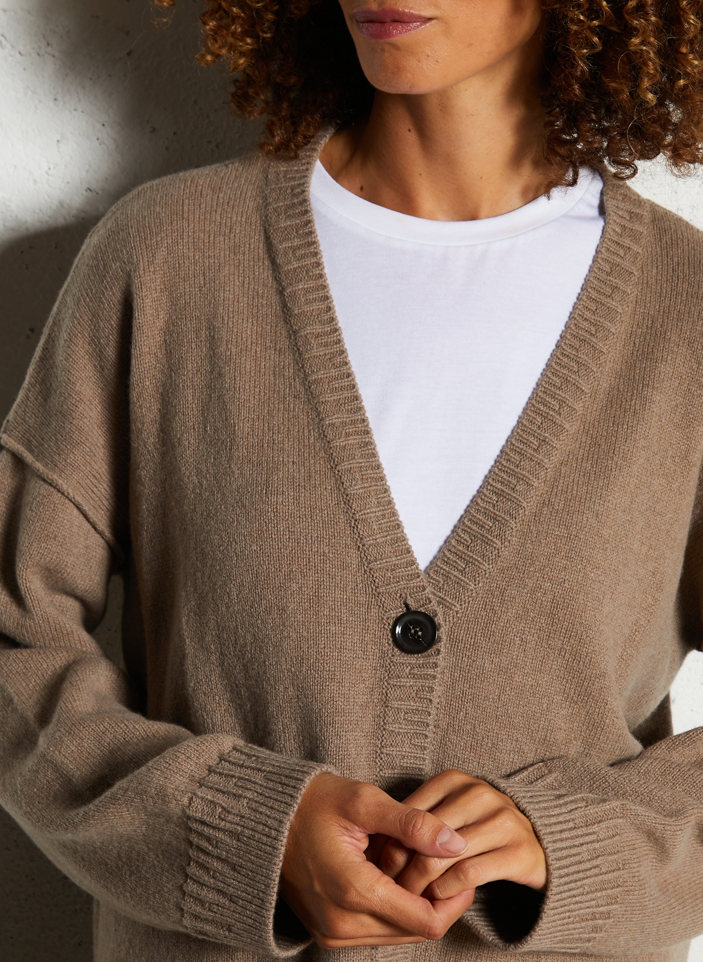 Gilet ample col V en laine et cachemire MAISON ANJE Marron