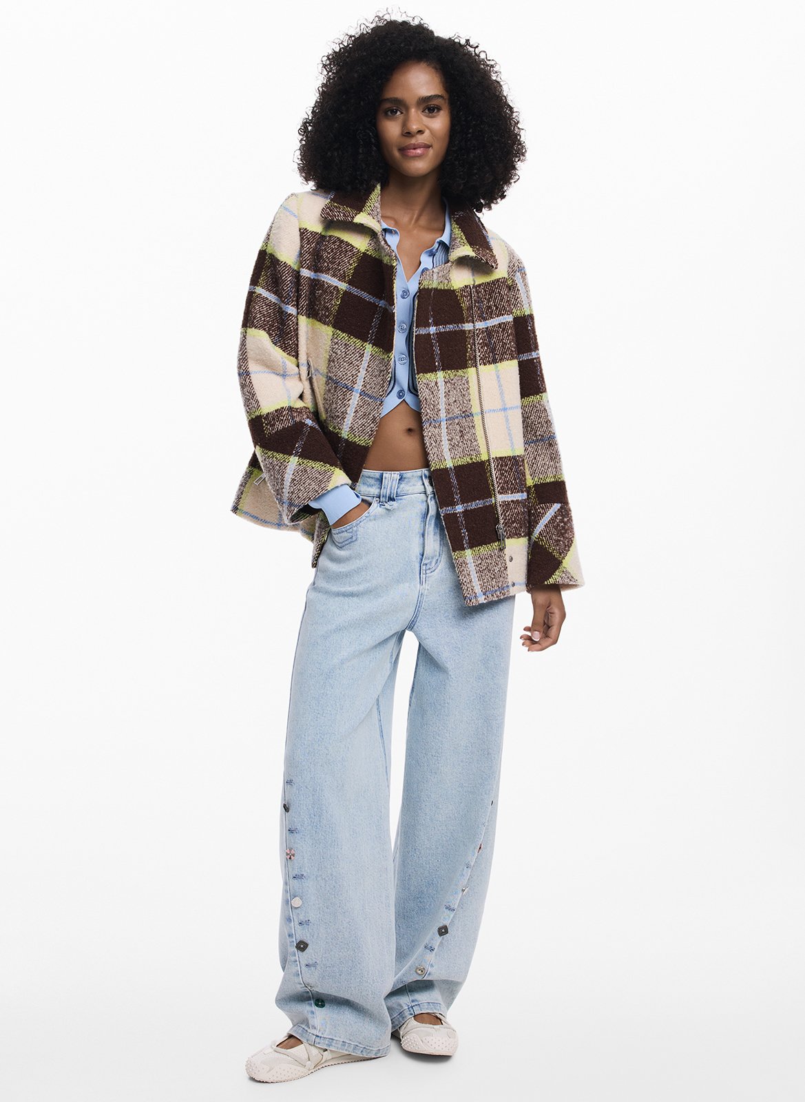 Manteau court croisé à carreaux DESIGUAL Blanc