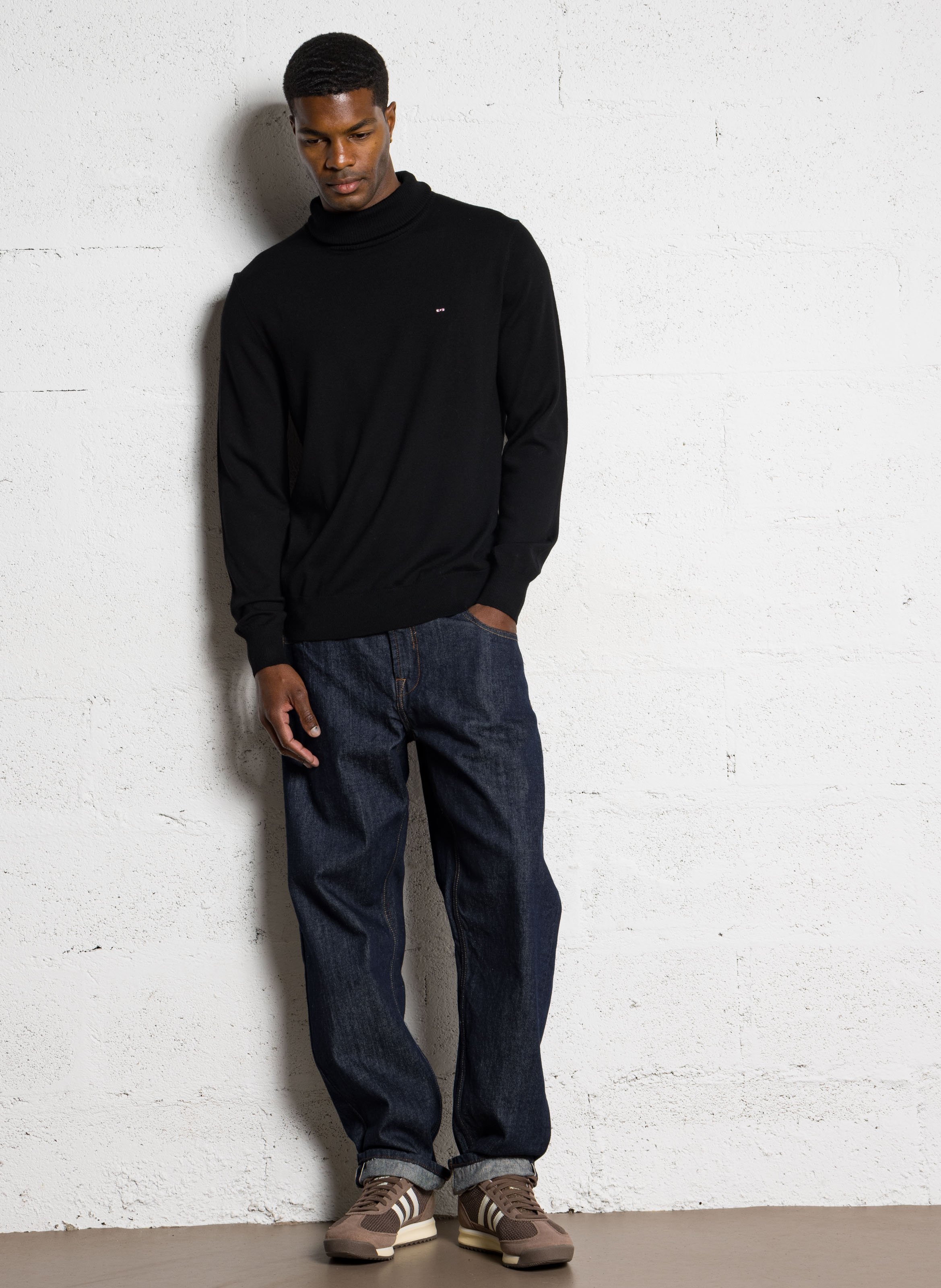 Col roulé droit brodé en laine EDEN PARK Noir