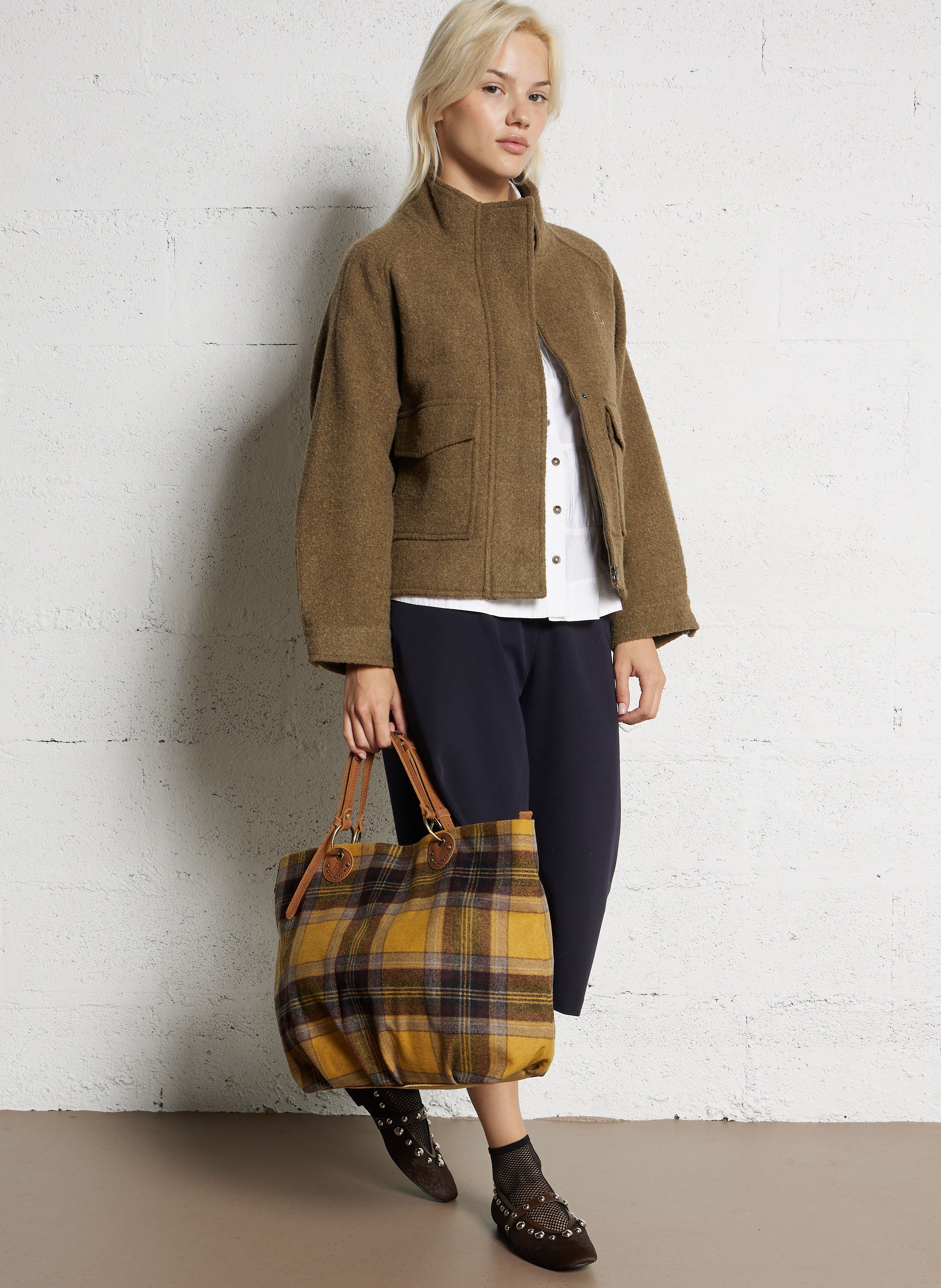 Tartan bedruckte Tasche MILA LOUISE Beige