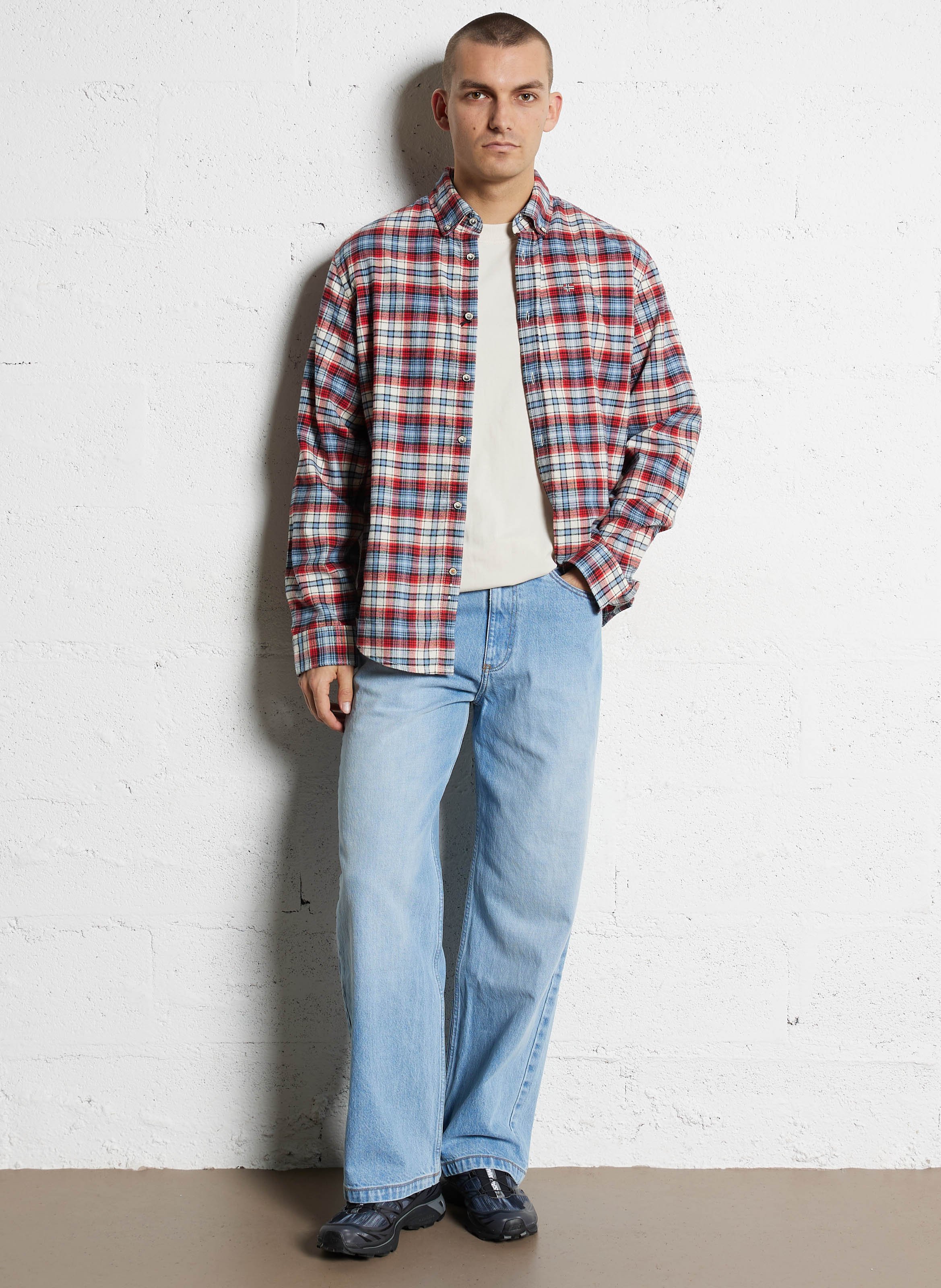 Chemise droite col américain à carreaux en coton NAPAPIJRI Rouge