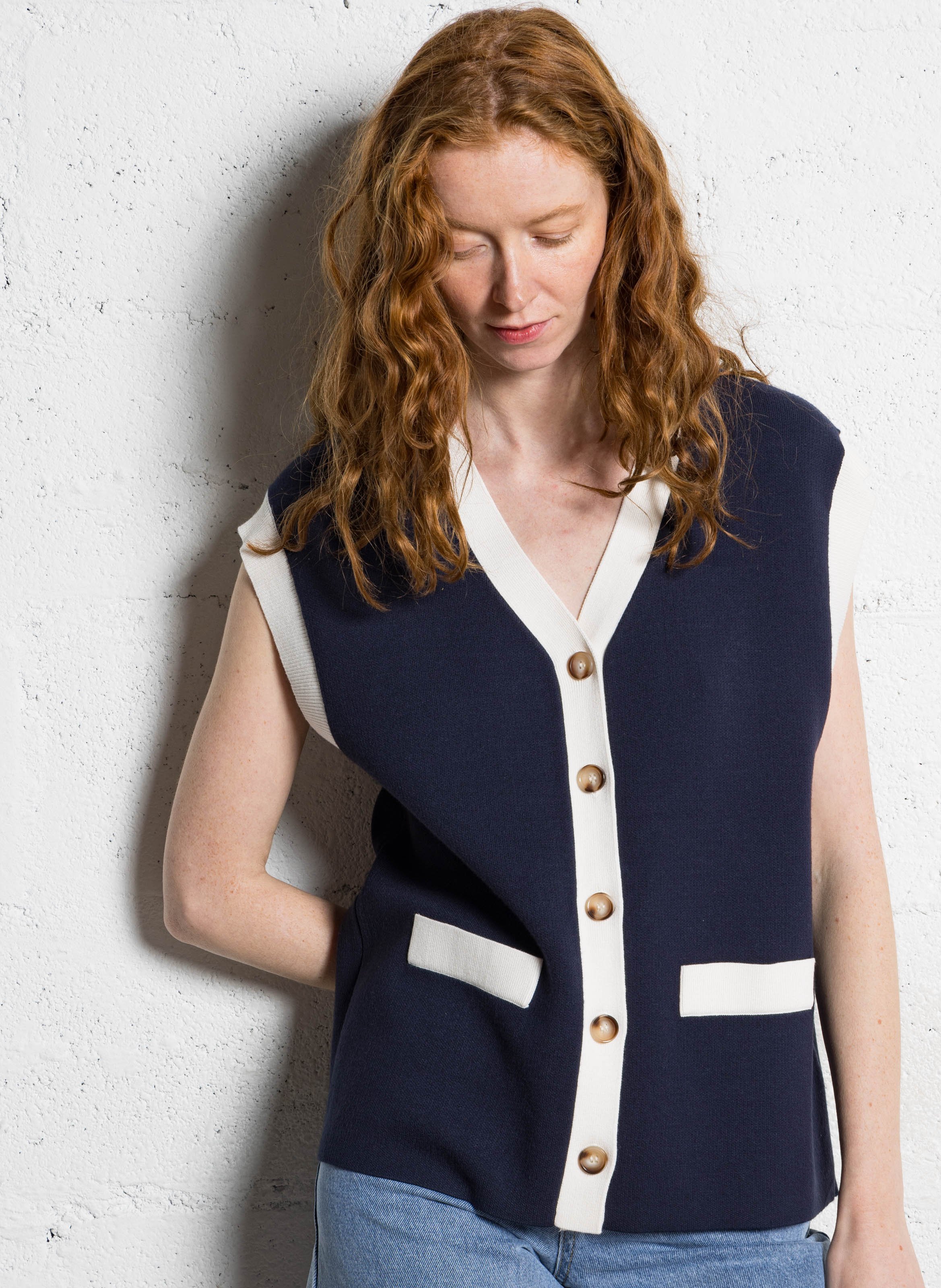 Gilet ample col V sans manches SUNCOO Bleu