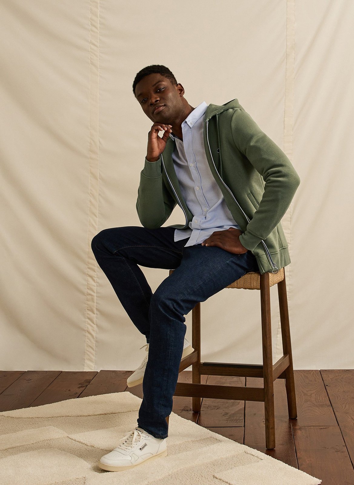 Regular-fit embroidered cotton-blend zip-up hoodie FAGUO Khaki