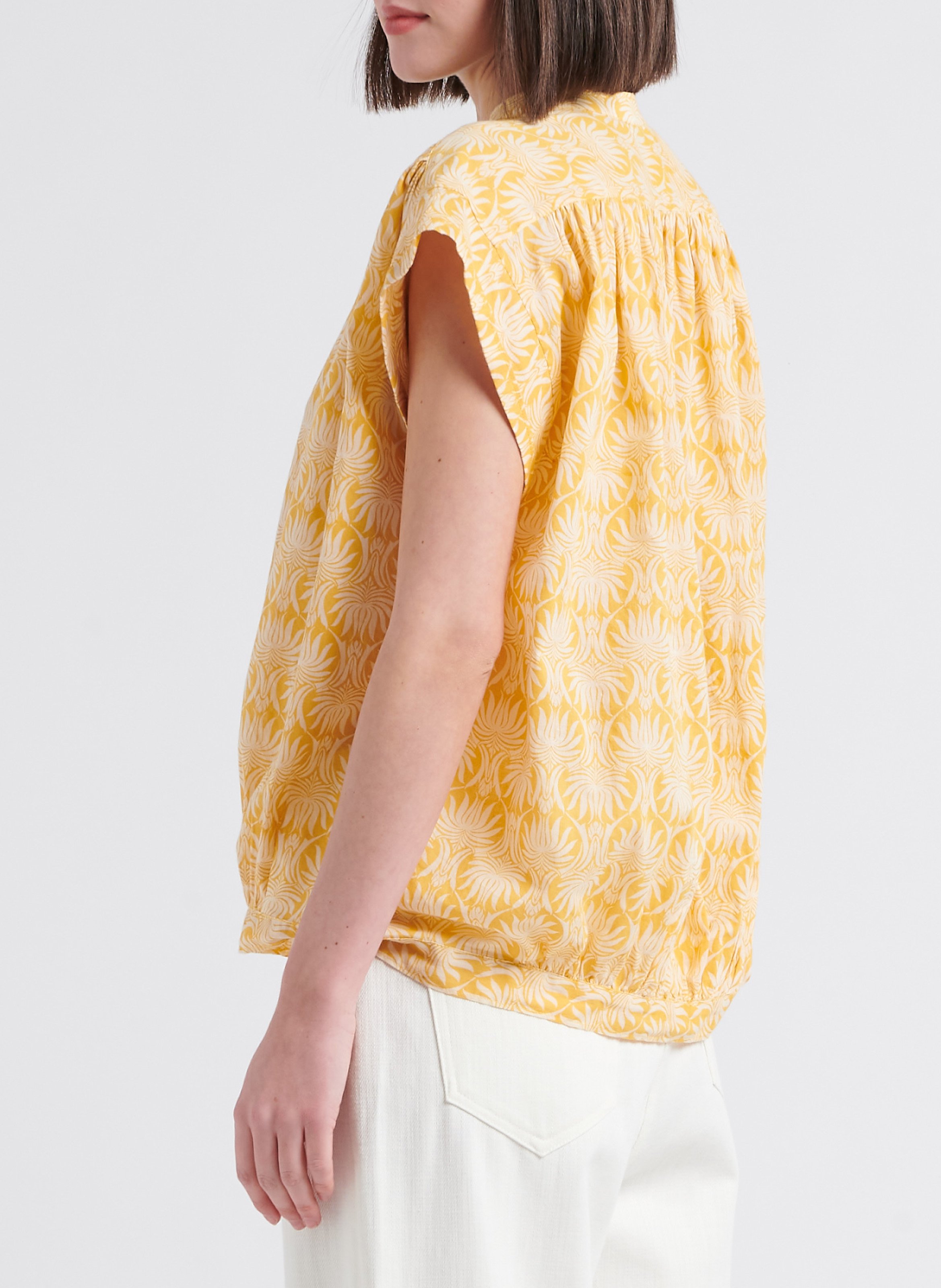 Camisa holgada de algodón con cuello mao ATTIC AND BARN Amarillo