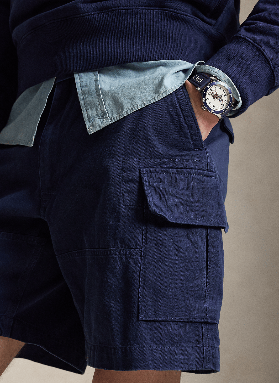 Short recto de algodón con talle alto POLO RALPH LAUREN Azul