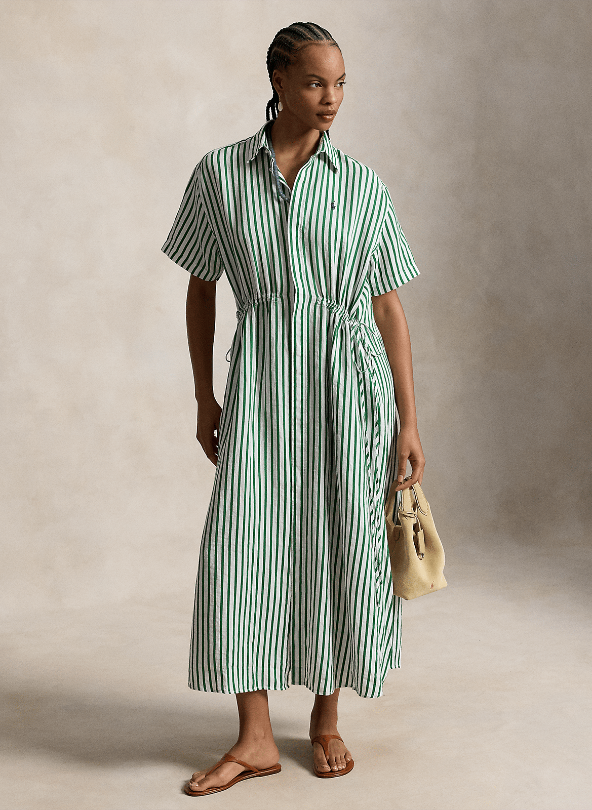 Gestreiftes Leinenmischhemdkleid POLO RALPH LAUREN Weiss