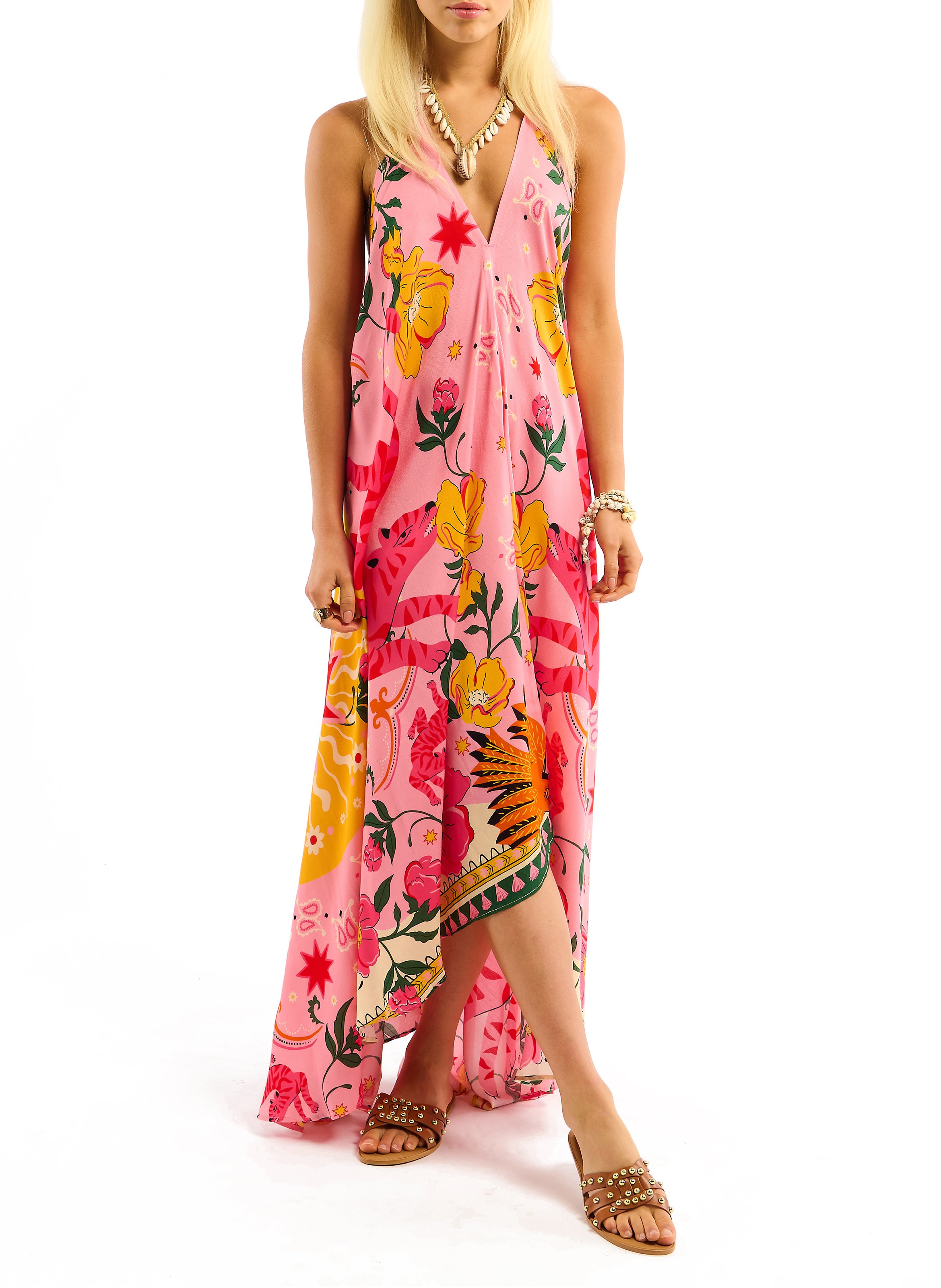 Long loose-fit printed dress WILD Pink