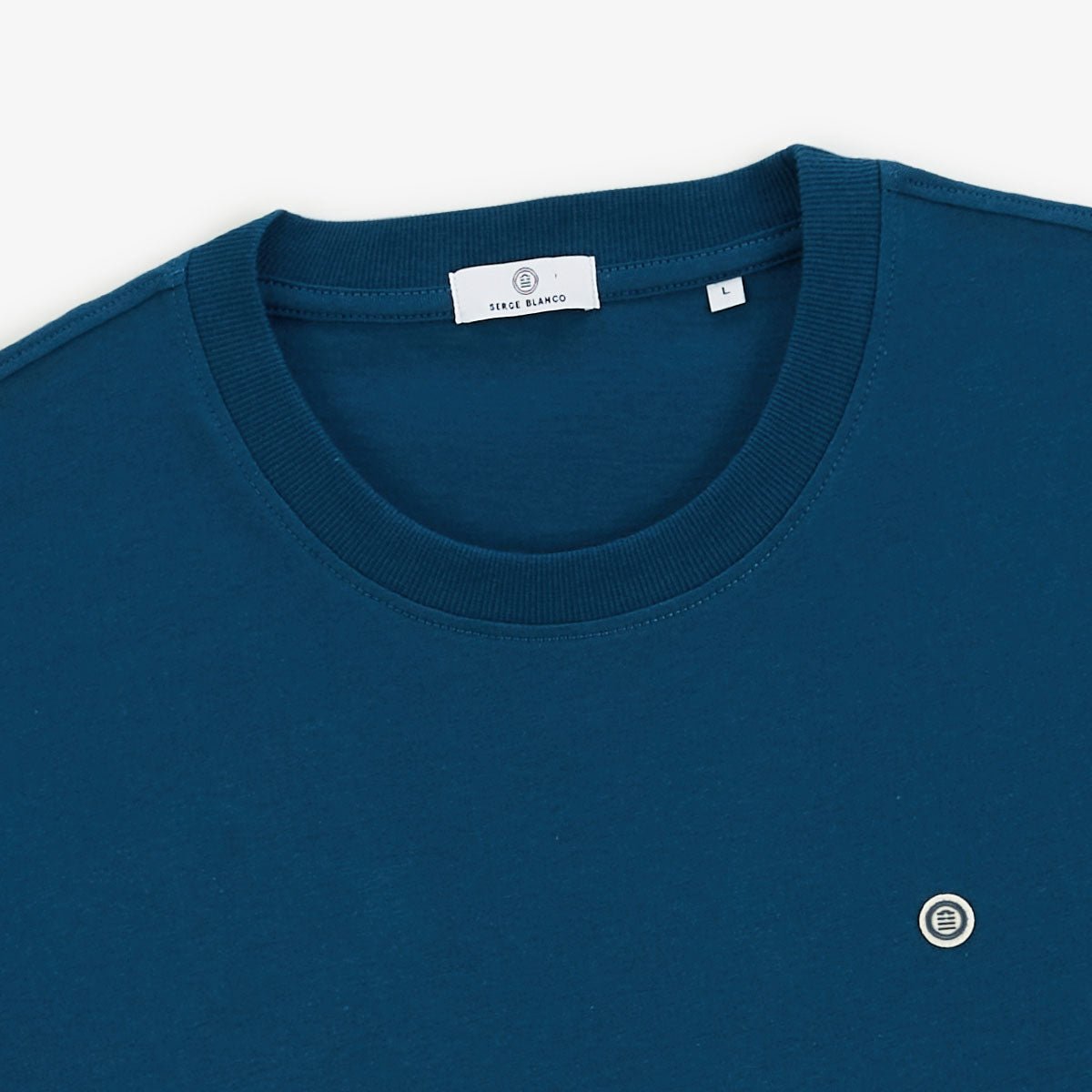 Round neck printed cotton t-shirt with Blanco Biarritz back SERGE BLANCO Blue