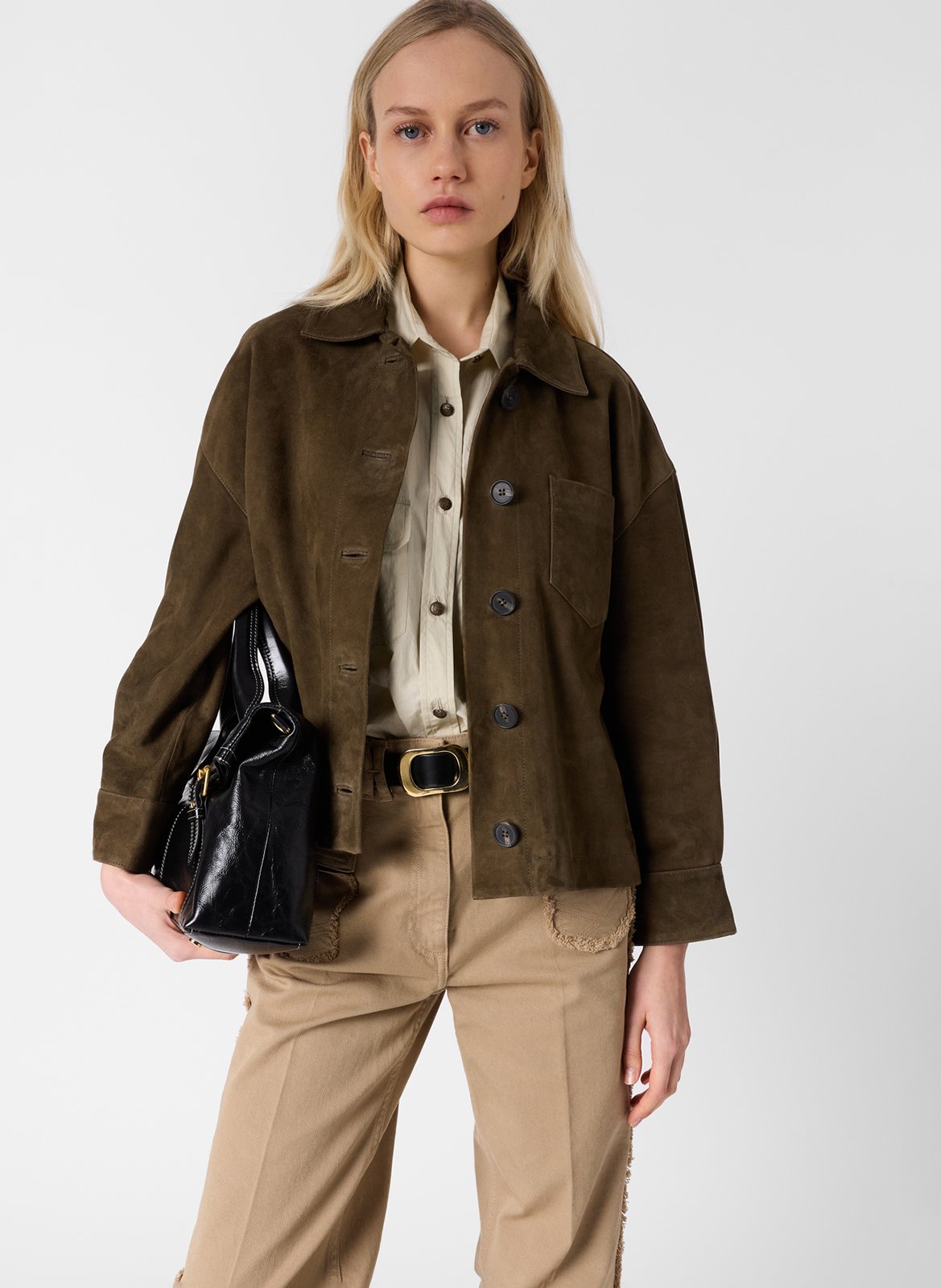 Veste droite en cuir velours GERARD DAREL Kaki