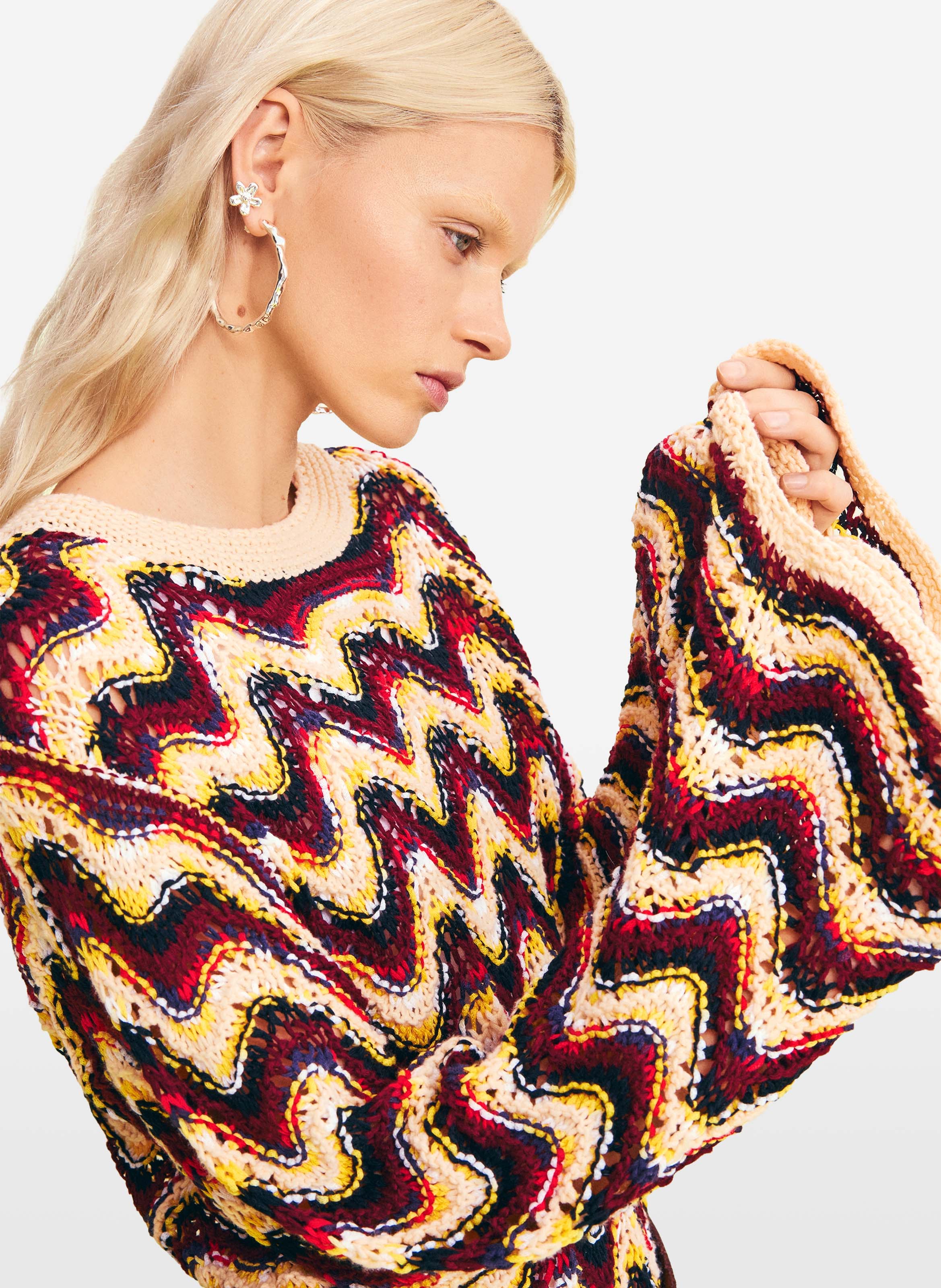 Pull ample col bateau en crochet DESIGUAL Vert