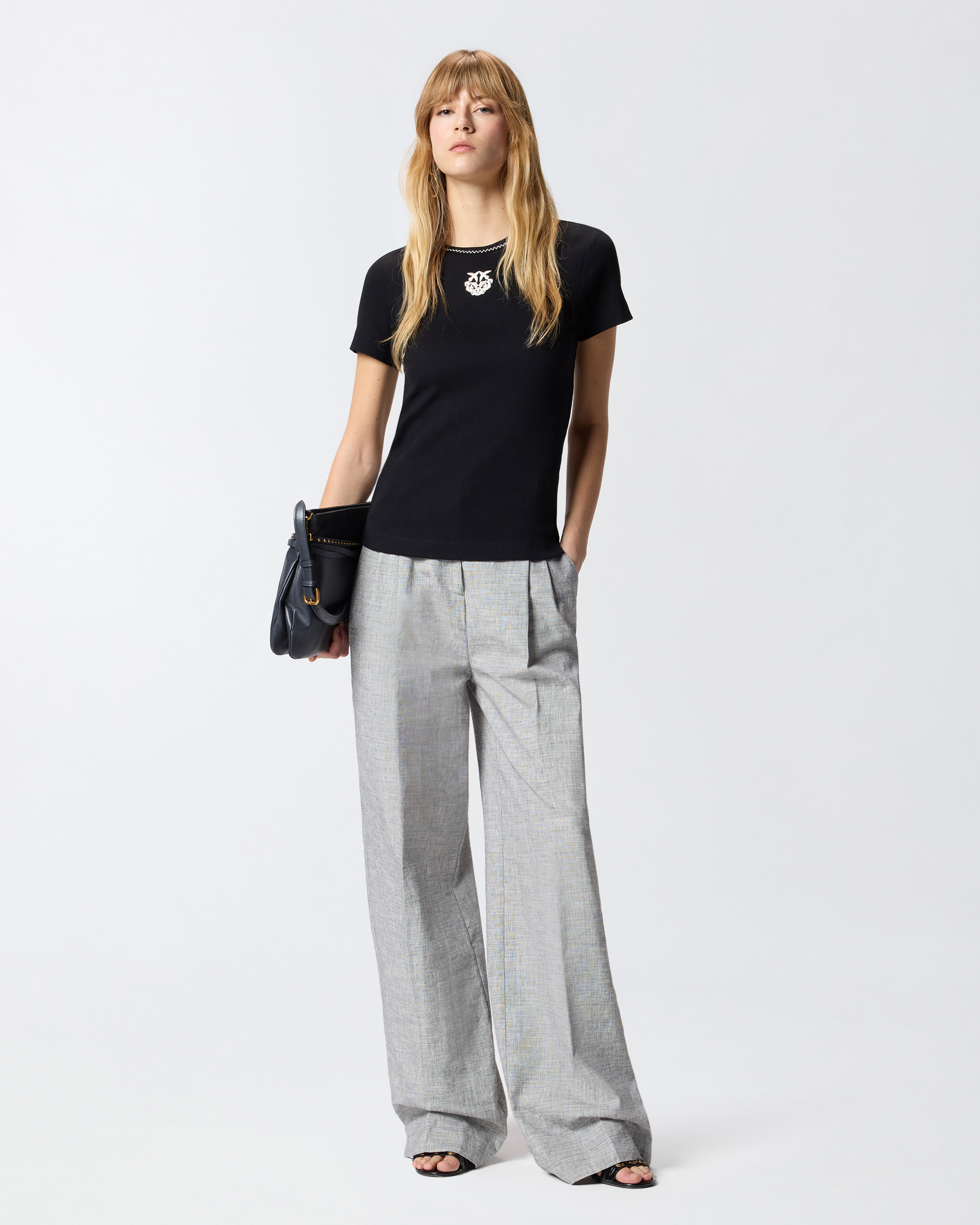 T-shirt en maille côtelée avec broderie love birds PINKO Multicolore