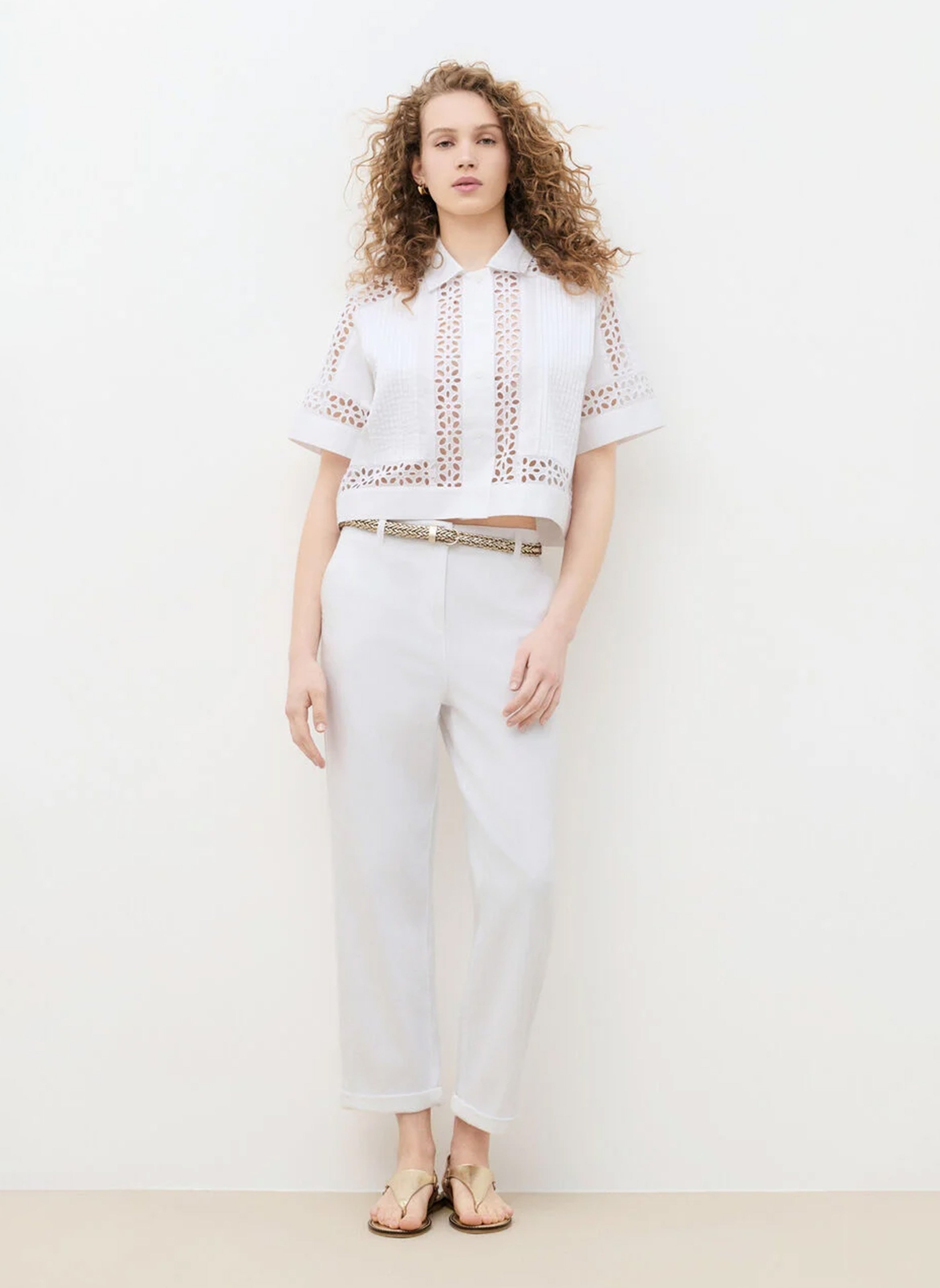 Chemise col classique manches contrastantes en coton White