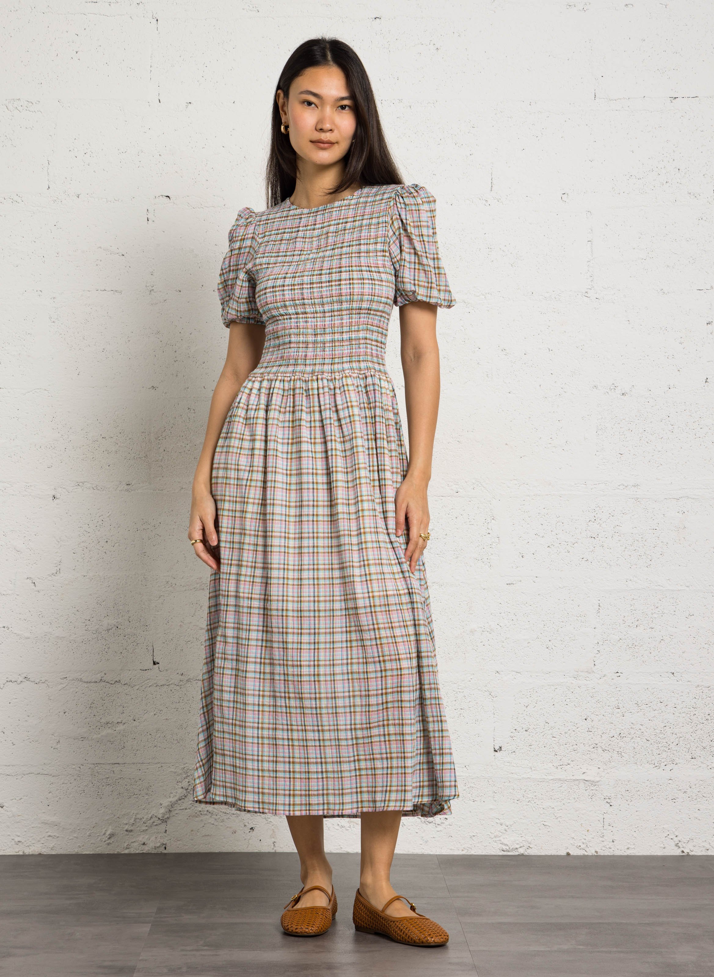 Lange jurk met gerende rok - katoenblend THE NEW SOCIETY Veelkleurig