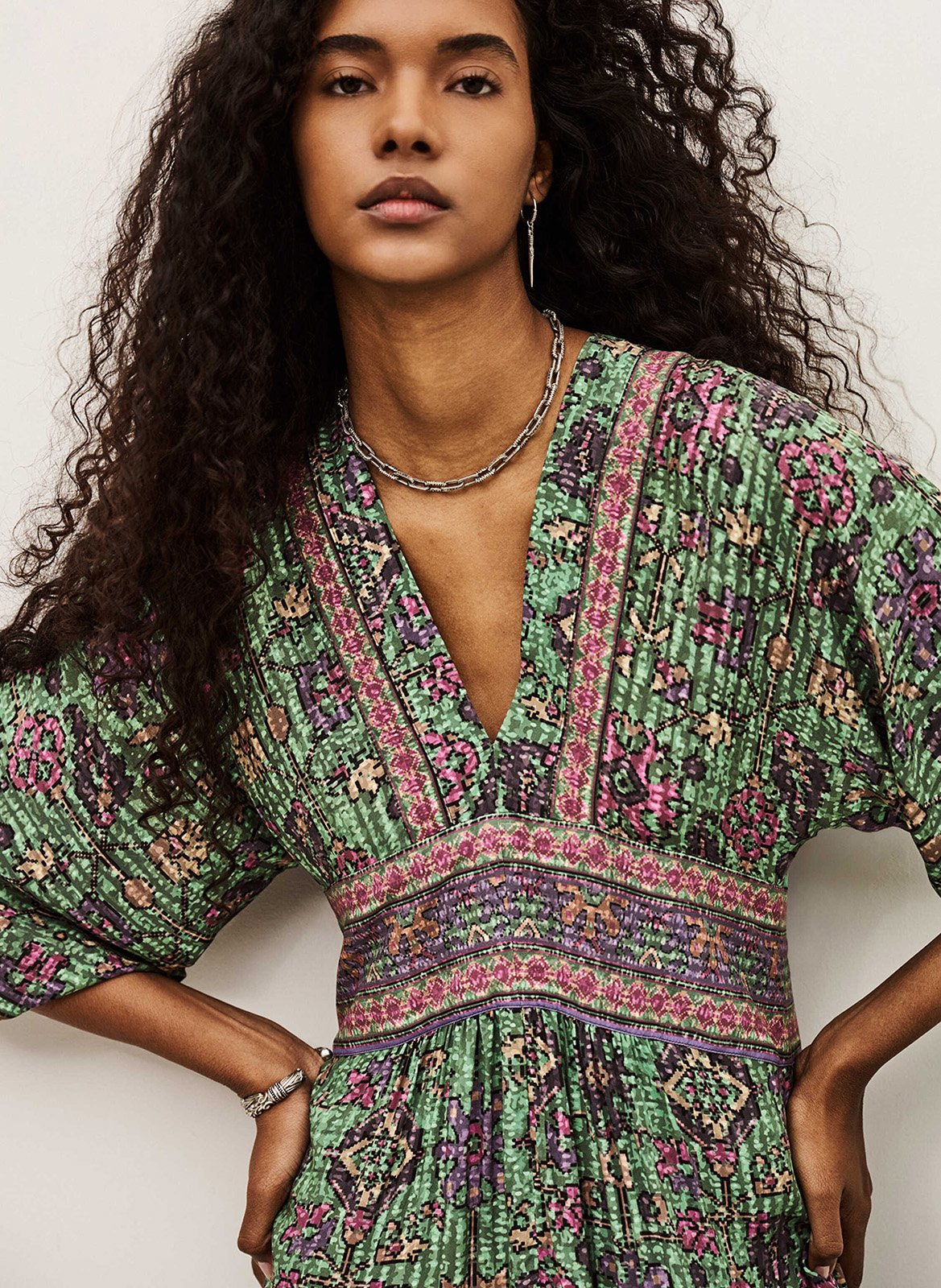 Robe longue col V BA&SH Vert