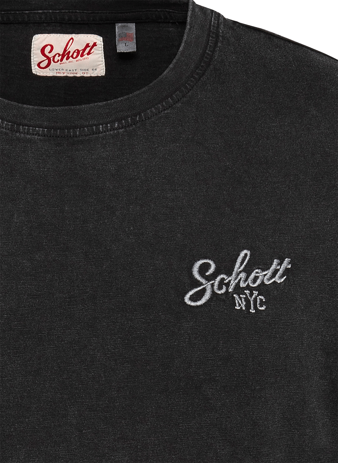 Recht T-shirt met ronde hals en geborduurd detail. SCHOTT Zwart
