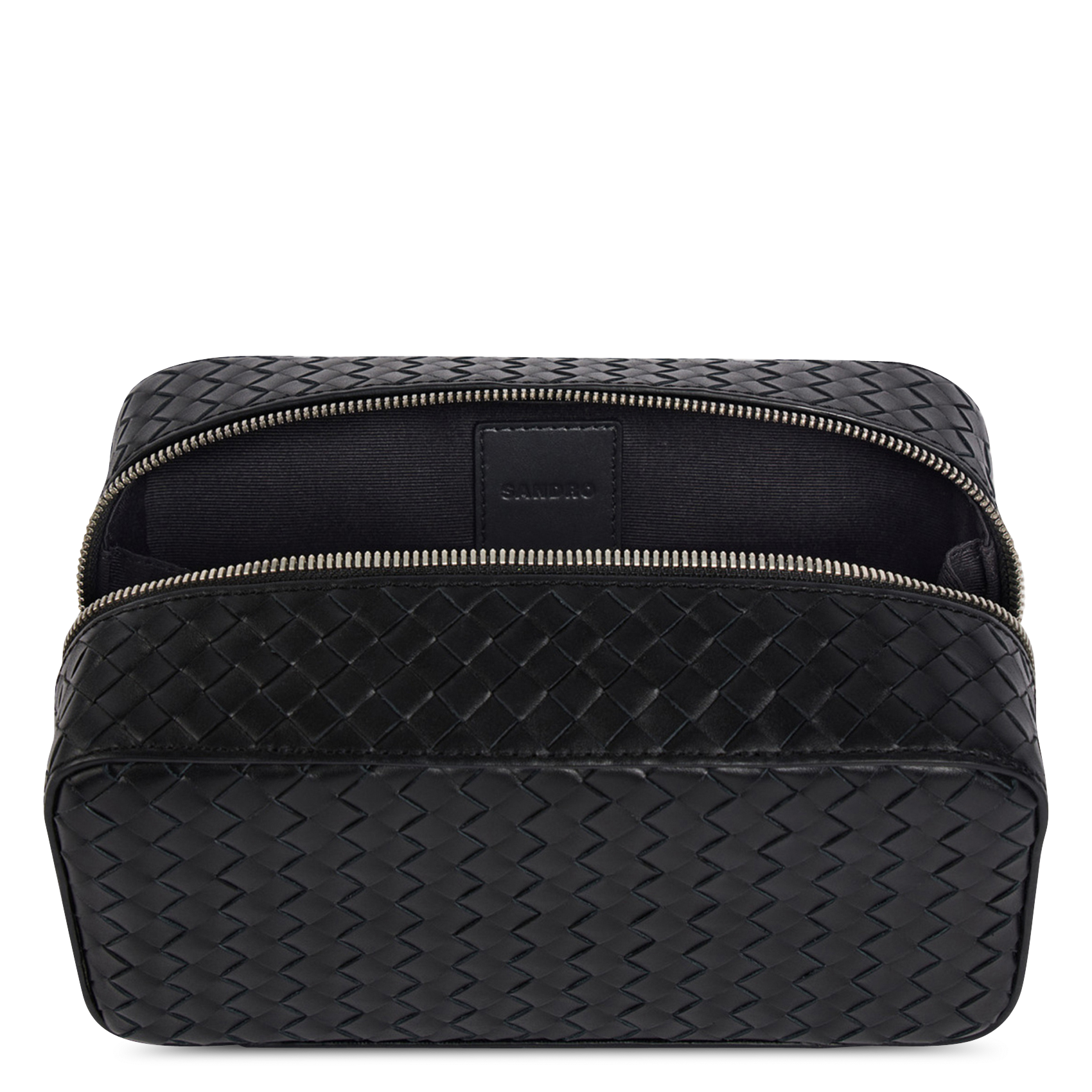 Trousse de toilette en cuir tressé SANDRO Noir