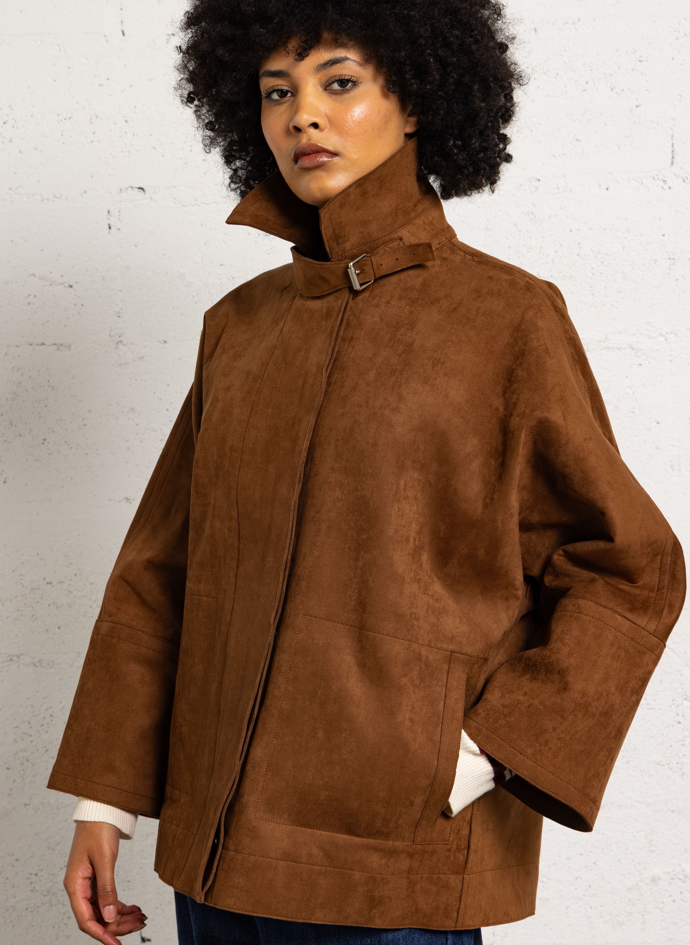 Oversized suede coat  SUNCOO Brown
