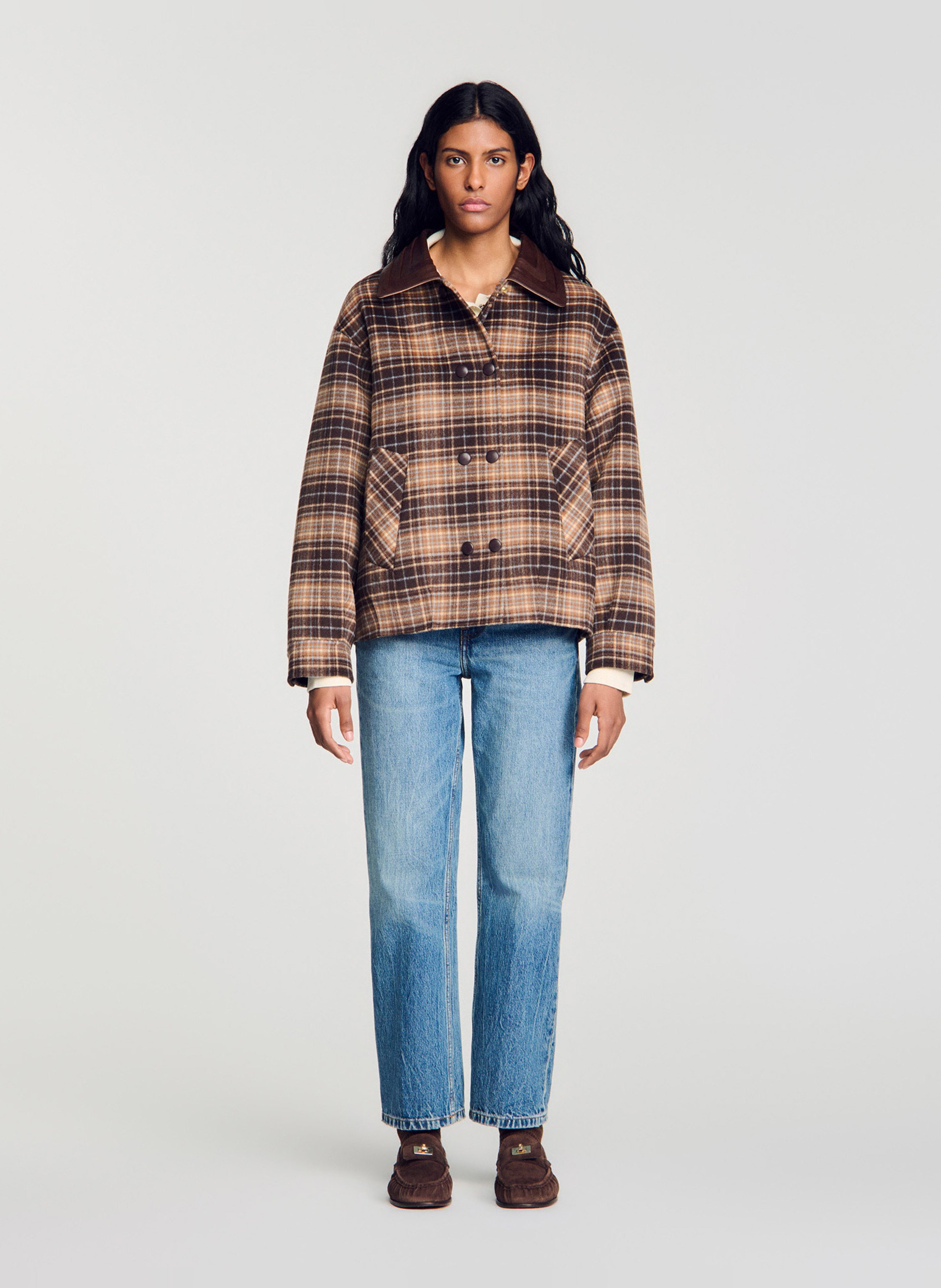 Manteau col classique en laine SANDRO Marron