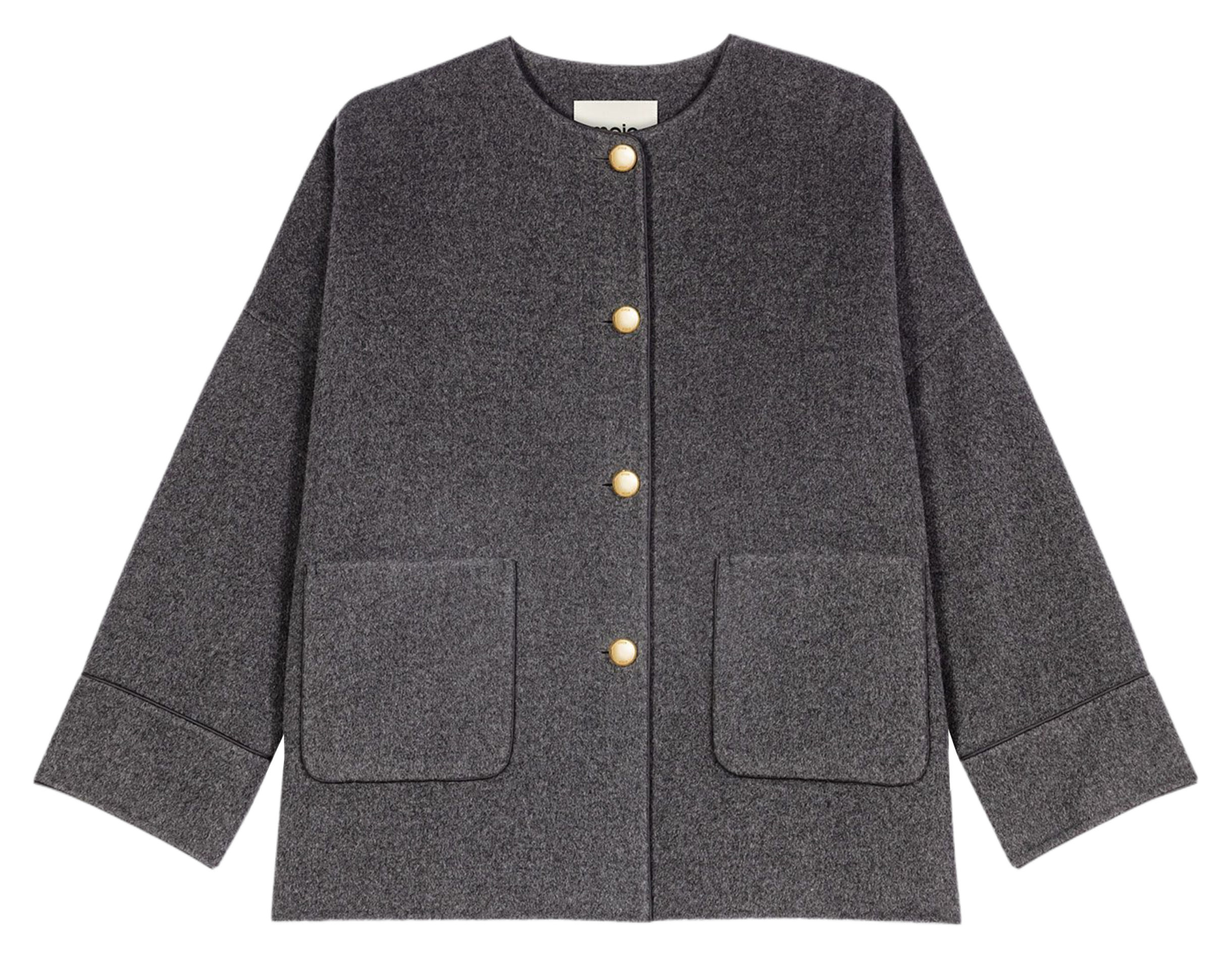 Manteau droit col classique avec écharpe amovible en laine mélangée MAJE Gris