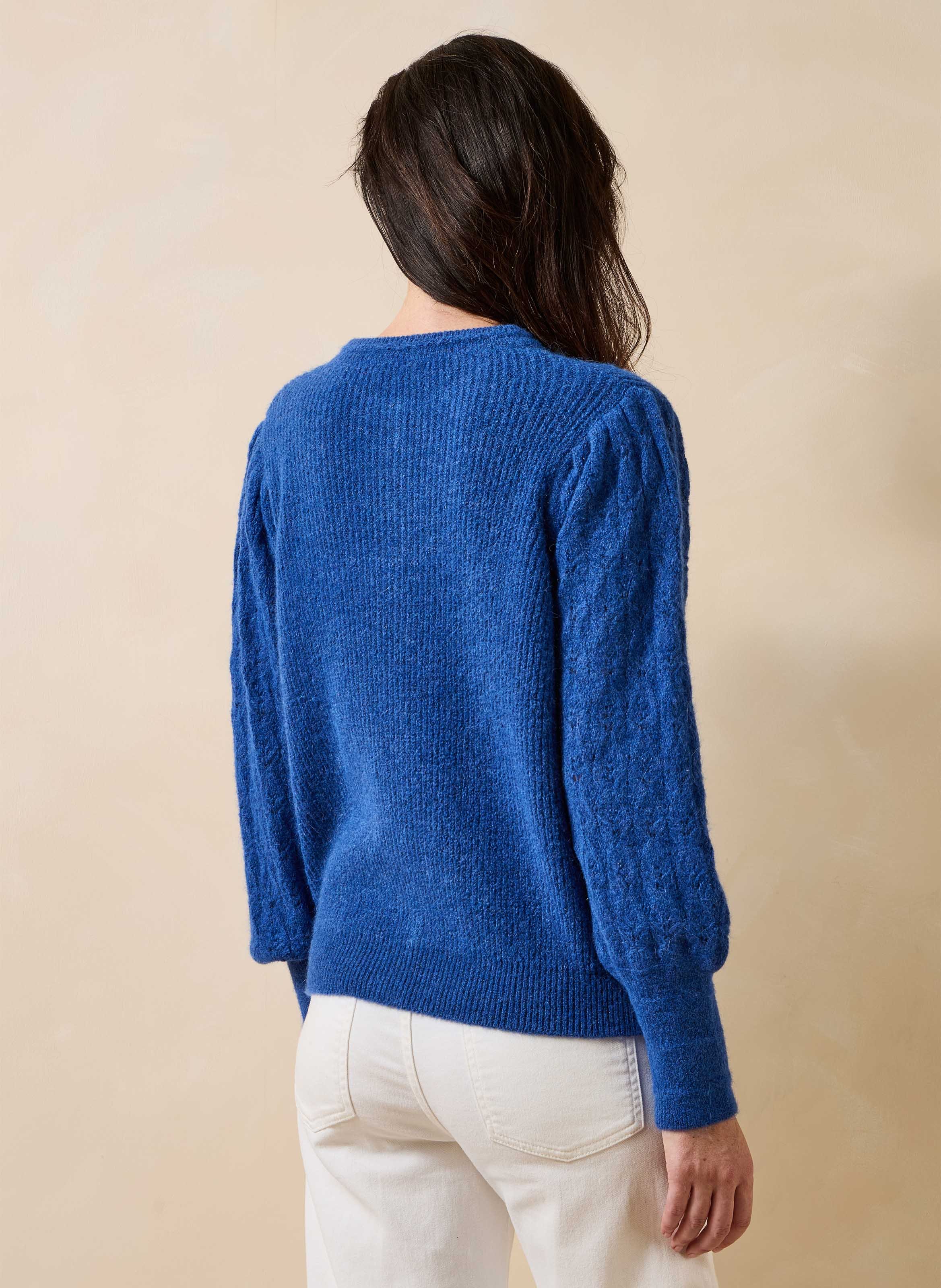 Loose-fit mixed-knit cardigan with round neck LA FEE MARABOUTEE Blue