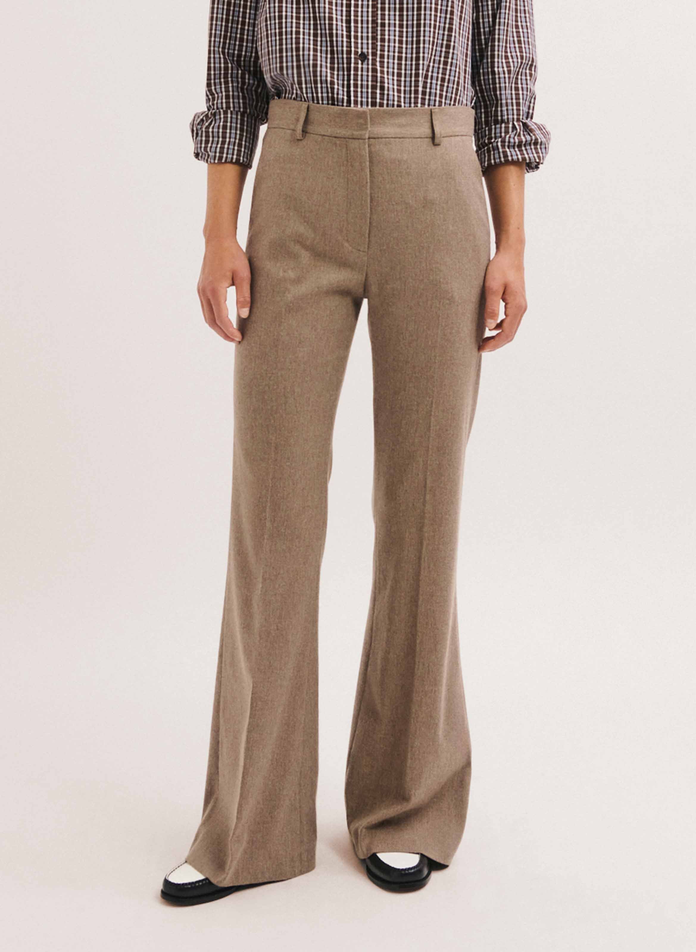 Pantalon flare taille haute PABLO Beige