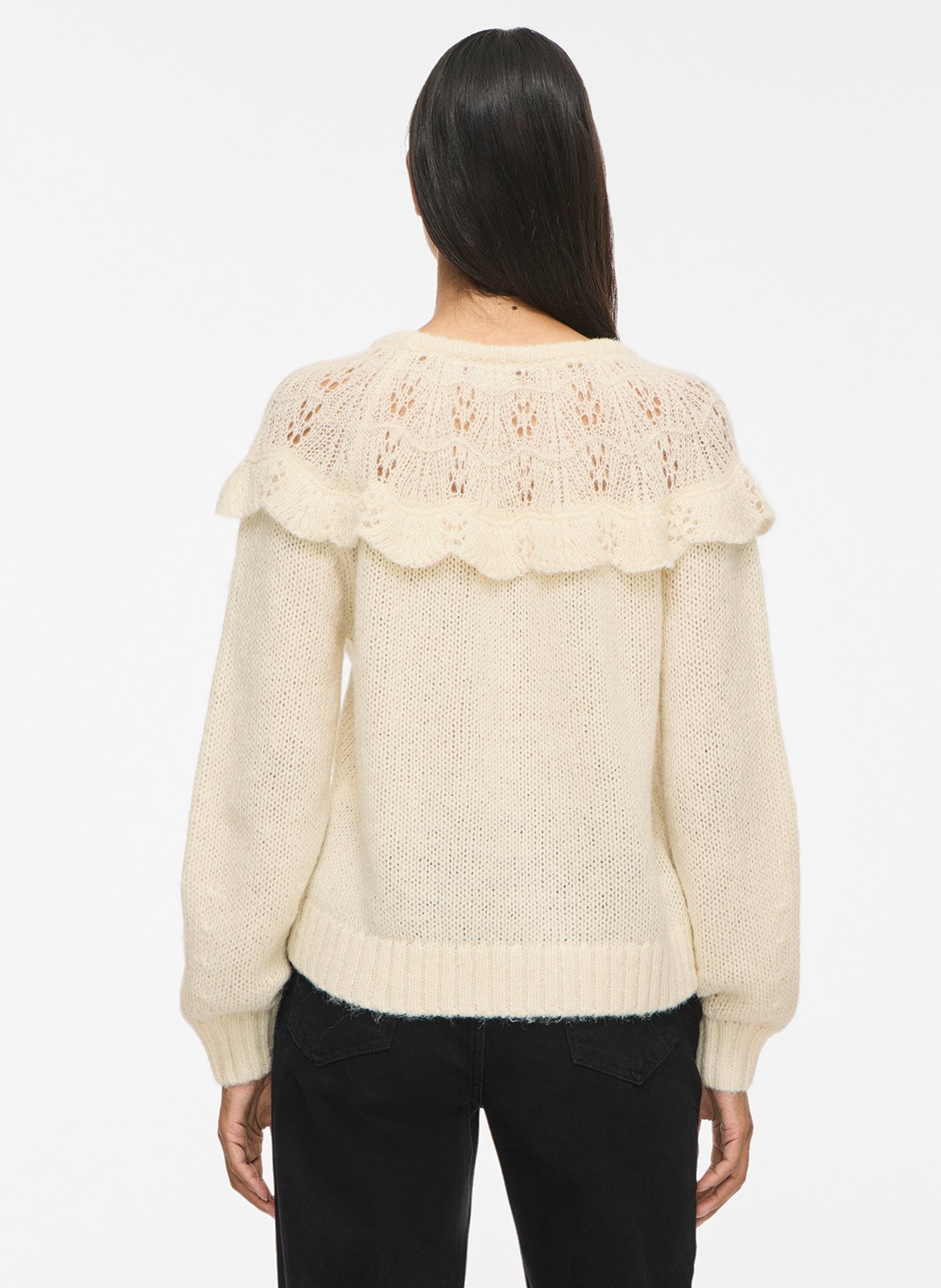Pull col rond droit uni à volants VILA Beige