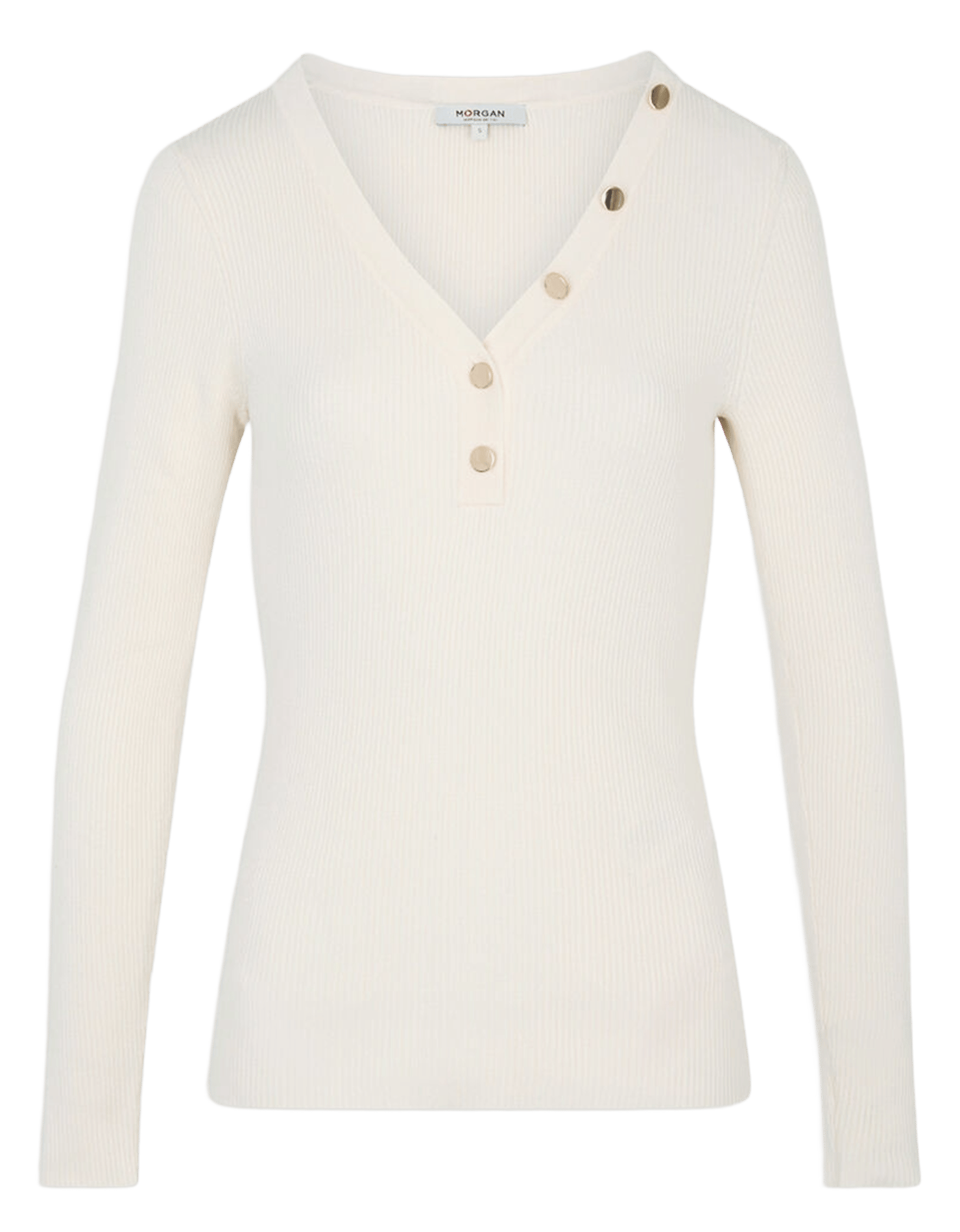 Pull ajusté col V à détails boutons 261-MBANBIN Ivoire m